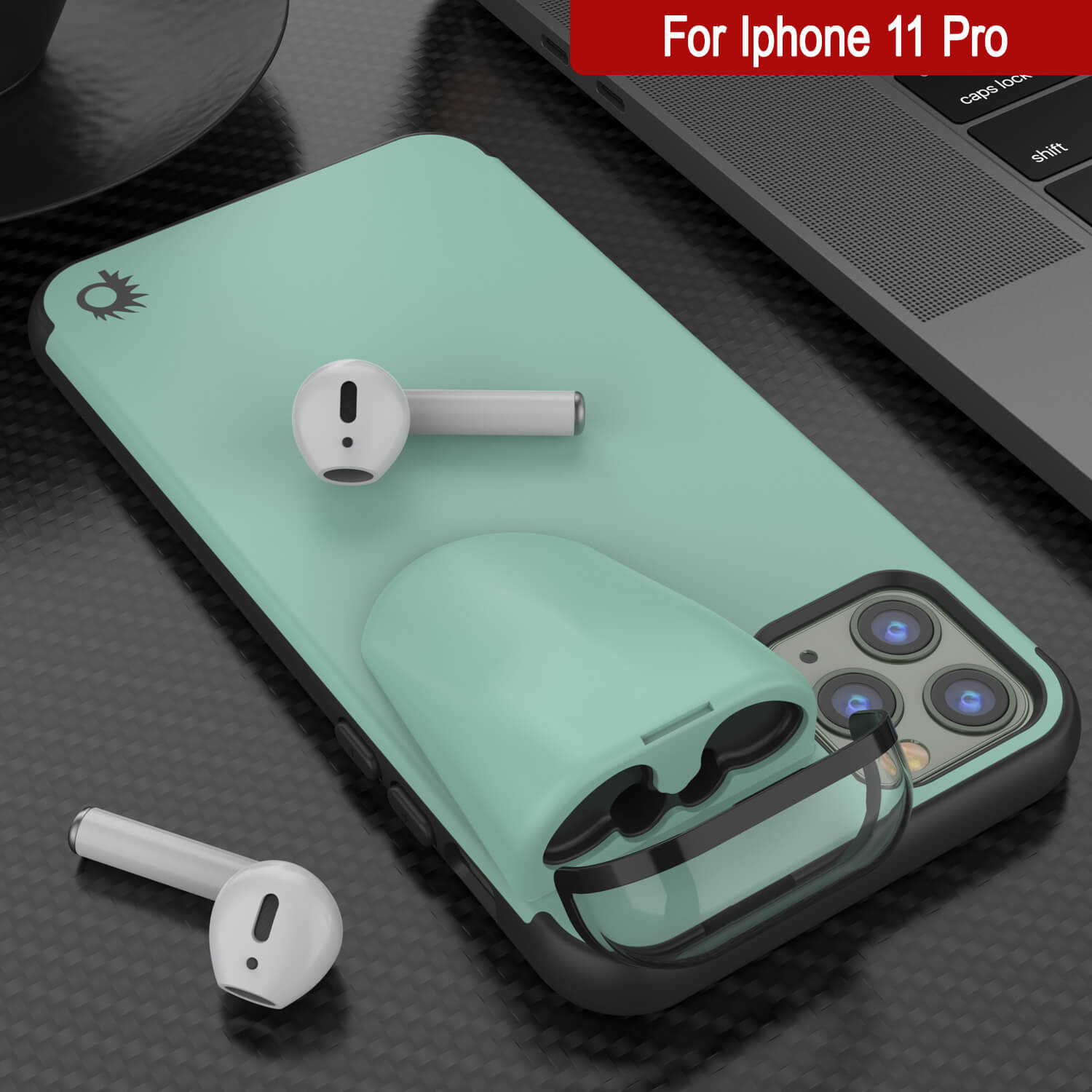 Punkcase iPhone 11 Pro Airpods Case Holder (TopPods Series) | Slim & Durable 2 in 1 Cover Designed for iPhone 11 Pro (6.1") | Protects Your Phone & Stores Your AirPods Gen. 1 & 2 [Teal]
