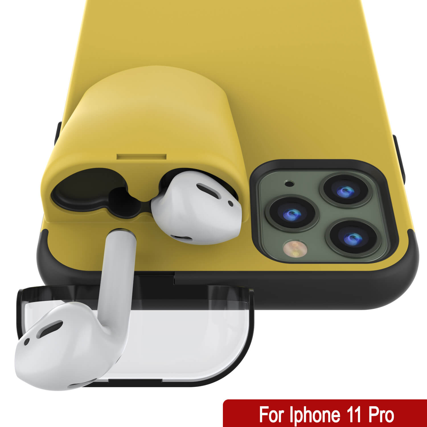 Punkcase iPhone 11 Pro Airpods Case Holder (TopPods Series) | Slim & Durable 2 in 1 Cover Designed for iPhone 11 Pro (6.1") | Protects Your Phone & Stores Your AirPods Gen. 1 & 2 [Yellow]