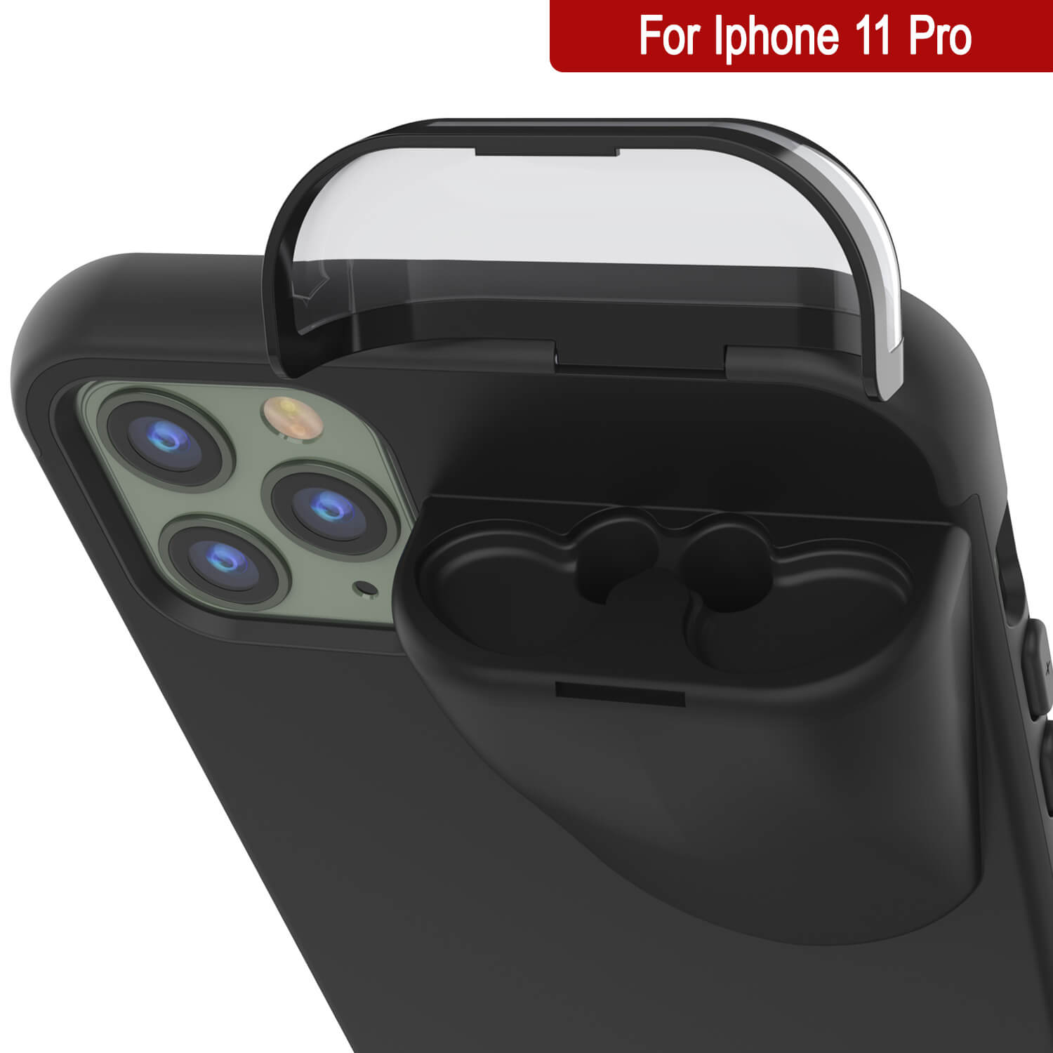 Punkcase iPhone 11 Pro Airpods Case Holder (TopPods Series) | Slim & Durable 2 in 1 Cover Designed for iPhone 11 Pro (6.1") | Protects Your Phone & Stores Your AirPods Gen. 1 & 2 [Black]