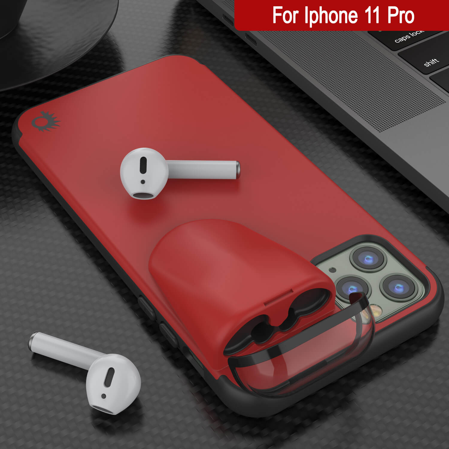 Punkcase iPhone 11 Pro Airpods Case Holder (TopPods Series) | Slim & Durable 2 in 1 Cover Designed for iPhone 11 Pro (6.1") | Protects Your Phone & Stores Your AirPods Gen. 1 & 2 [Red]
