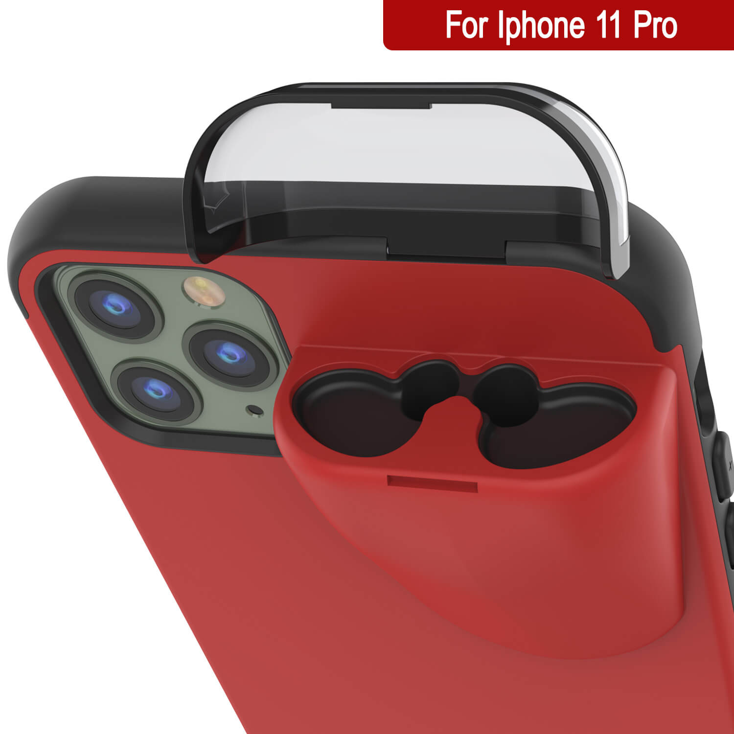 Punkcase iPhone 11 Pro Airpods Case Holder (TopPods Series) | Slim & Durable 2 in 1 Cover Designed for iPhone 11 Pro (6.1") | Protects Your Phone & Stores Your AirPods Gen. 1 & 2 [Red]
