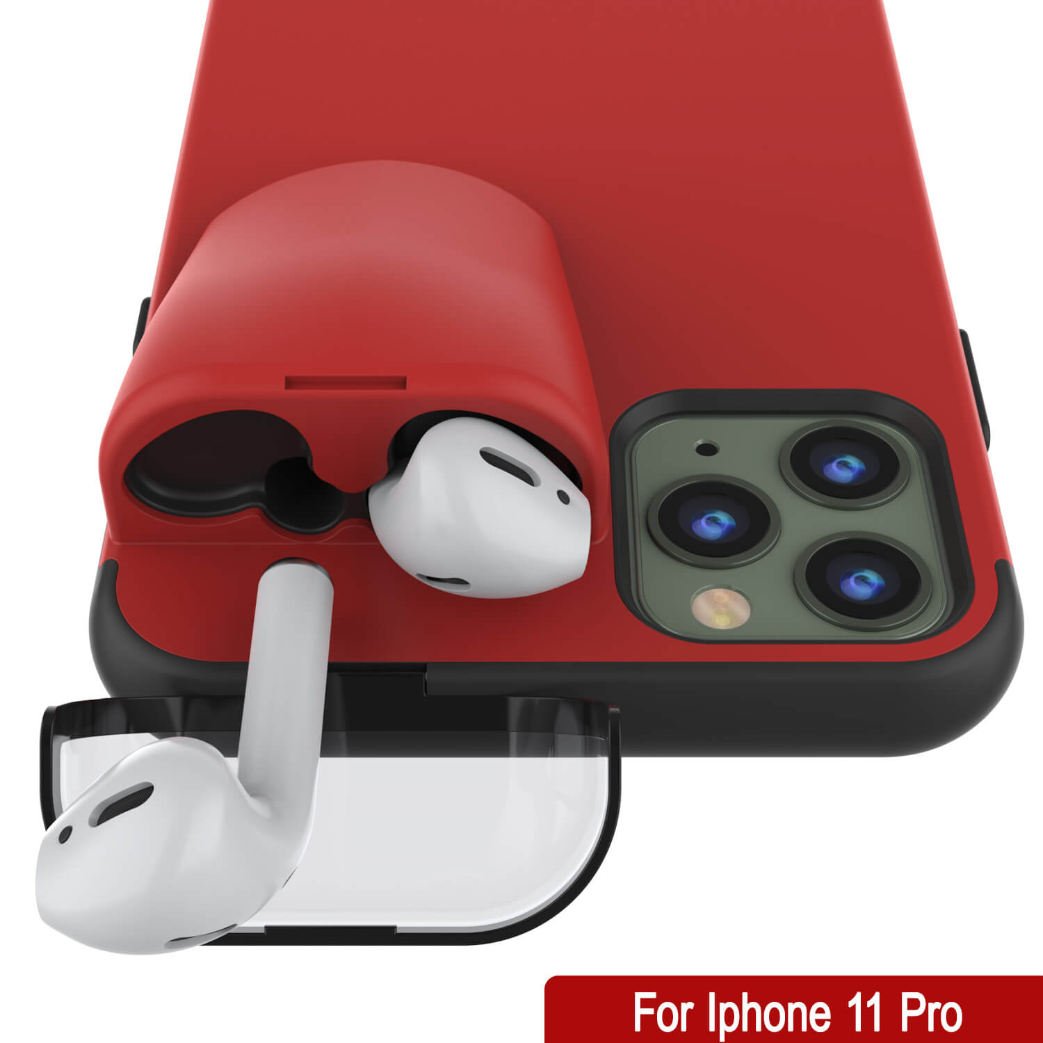 Punkcase iPhone 11 Pro Airpods Case Holder (TopPods Series) | Slim & Durable 2 in 1 Cover Designed for iPhone 11 Pro (6.1") | Protects Your Phone & Stores Your AirPods Gen. 1 & 2 [Red]
