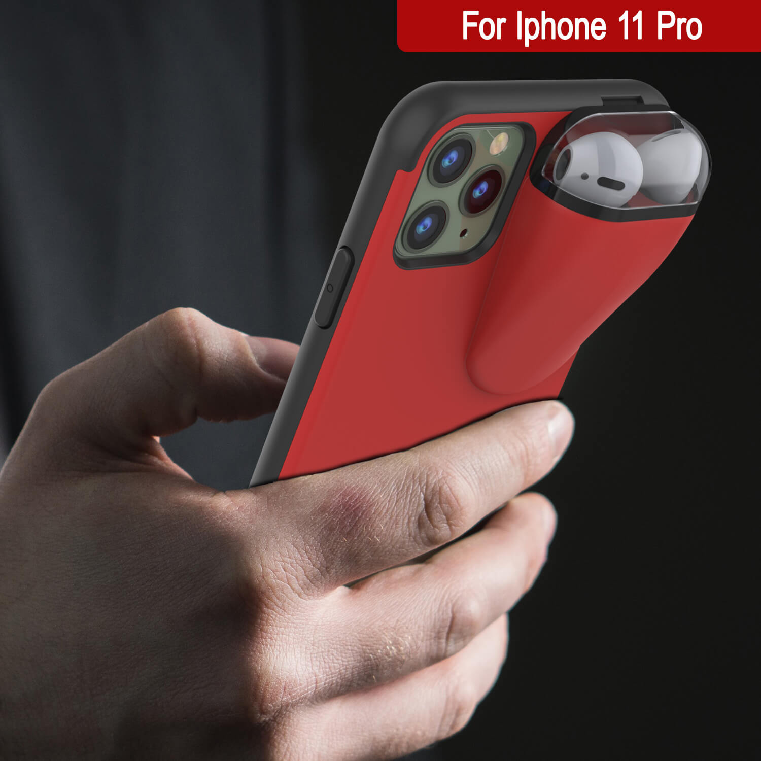 Punkcase iPhone 11 Pro Airpods Case Holder (TopPods Series) | Slim & Durable 2 in 1 Cover Designed for iPhone 11 Pro (6.1") | Protects Your Phone & Stores Your AirPods Gen. 1 & 2 [Red]