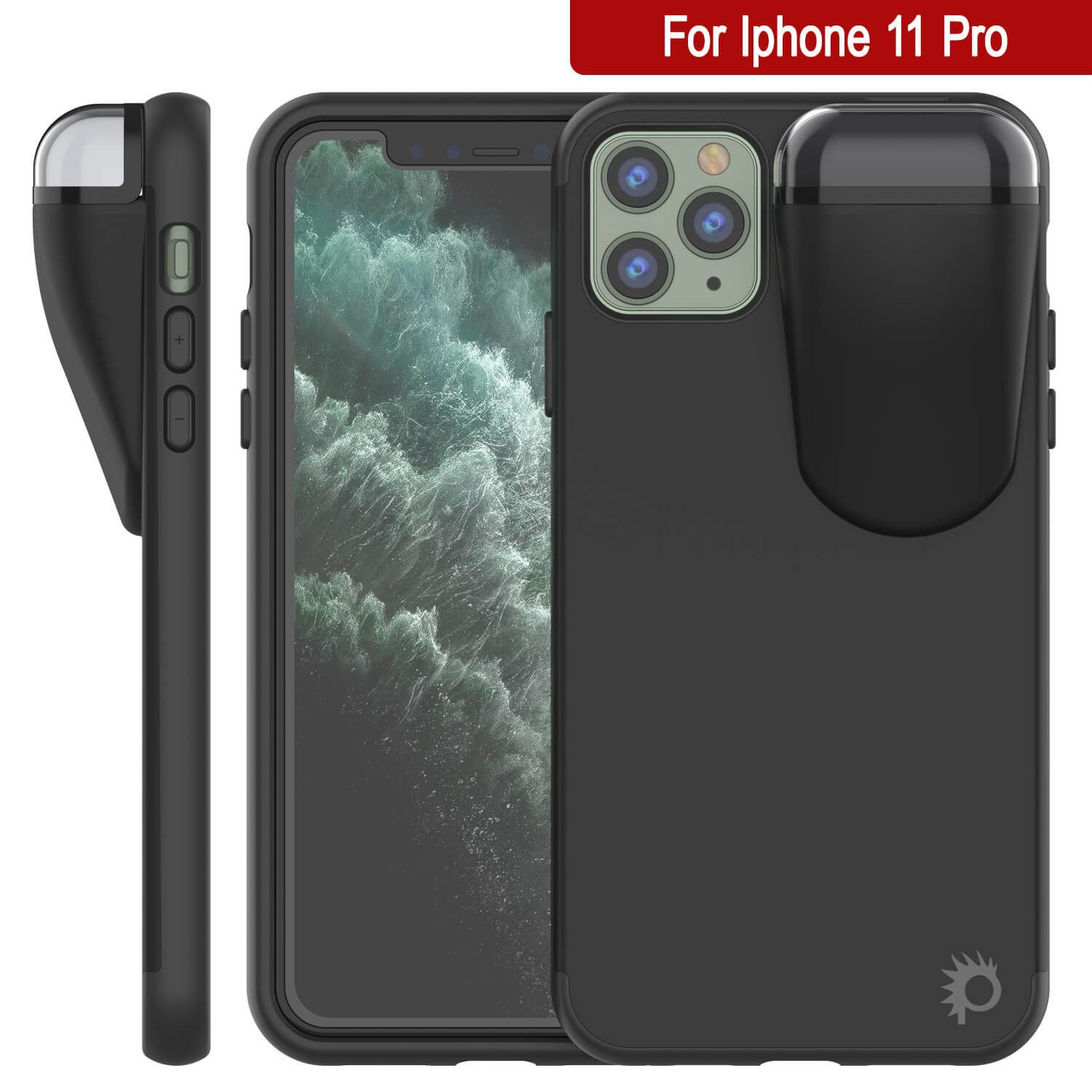 Punkcase iPhone 11 Pro Airpods Case Holder (TopPods Series) | Slim & Durable 2 in 1 Cover Designed for iPhone 11 Pro (6.1") | Protects Your Phone & Stores Your AirPods Gen. 1 & 2 [Black]