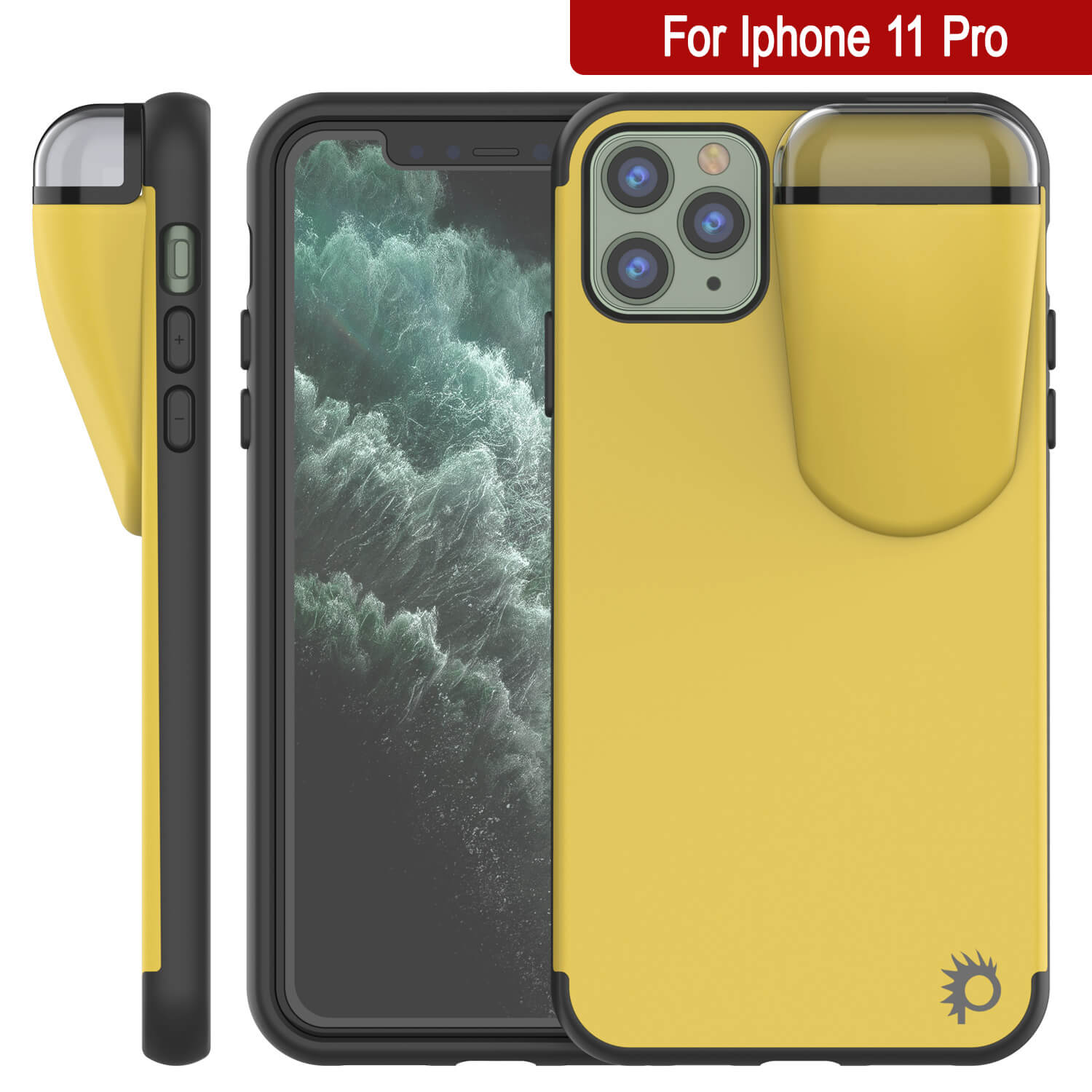 Punkcase iPhone 11 Pro Airpods Case Holder (TopPods Series) | Slim & Durable 2 in 1 Cover Designed for iPhone 11 Pro (6.1") | Protects Your Phone & Stores Your AirPods Gen. 1 & 2 [Yellow]