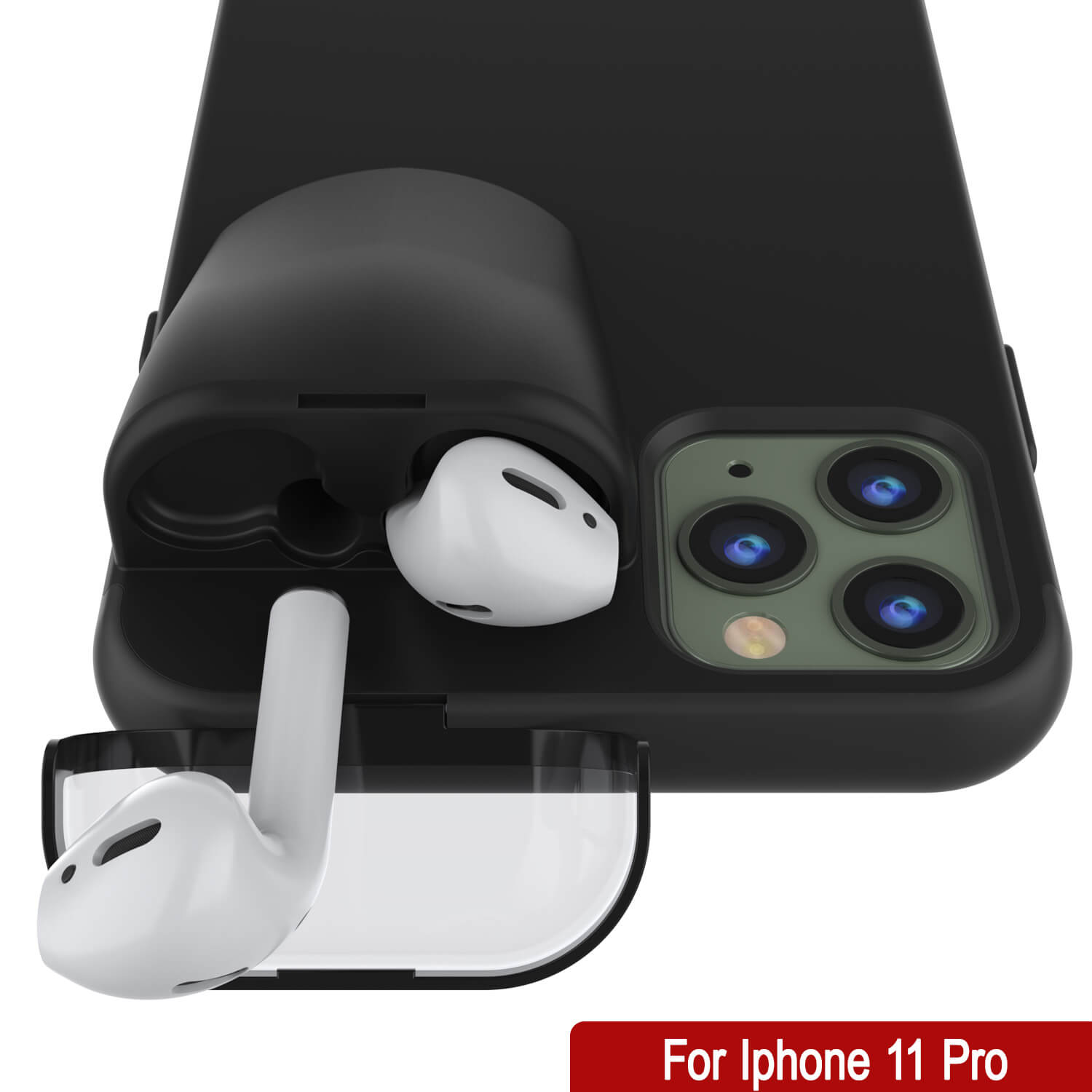 Punkcase iPhone 11 Pro Airpods Case Holder (TopPods Series) | Slim & Durable 2 in 1 Cover Designed for iPhone 11 Pro (6.1") | Protects Your Phone & Stores Your AirPods Gen. 1 & 2 [Black]