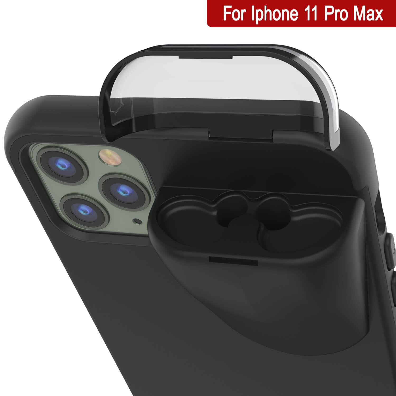 Punkcase iPhone 11 Pro Max Airpods Case Holder (TopPods Series) | Slim & Durable 2 in 1 Cover Designed for iPhone 11 Pro Max (6.1") | Protects Your Phone & Stores Your AirPods Gen. 1 & 2 [Black]
