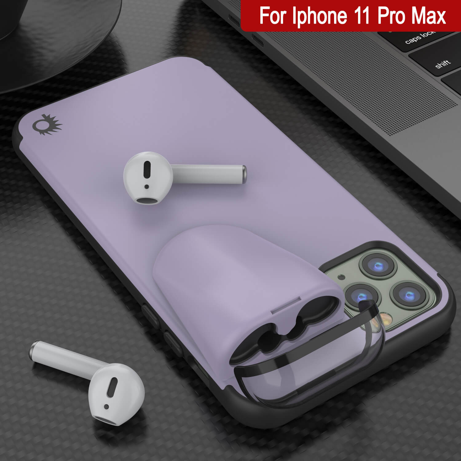 Punkcase iPhone 11 Pro Max Airpods Case Holder (TopPods Series) | Slim & Durable 2 in 1 Cover Designed for iPhone 11 Pro Max (6.1") | Protects Your Phone & Stores Your AirPods Gen. 1 & 2 [Purple]