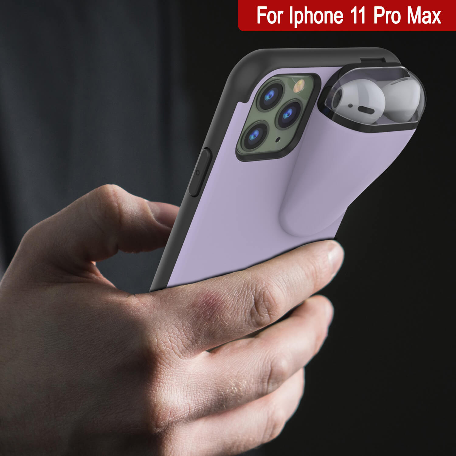 Punkcase iPhone 11 Pro Max Airpods Case Holder (TopPods Series) | Slim & Durable 2 in 1 Cover Designed for iPhone 11 Pro Max (6.1") | Protects Your Phone & Stores Your AirPods Gen. 1 & 2 [Purple]