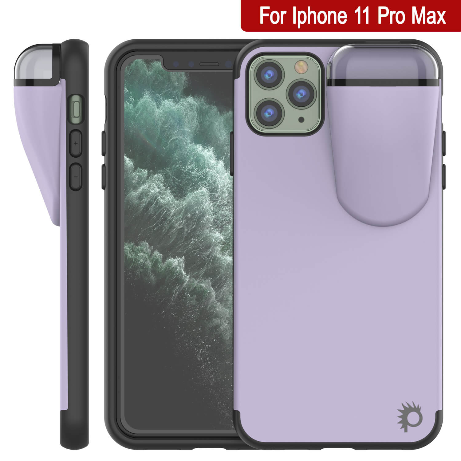 Punkcase iPhone 11 Pro Max Airpods Case Holder (TopPods Series) | Slim & Durable 2 in 1 Cover Designed for iPhone 11 Pro Max (6.1") | Protects Your Phone & Stores Your AirPods Gen. 1 & 2 [Purple]
