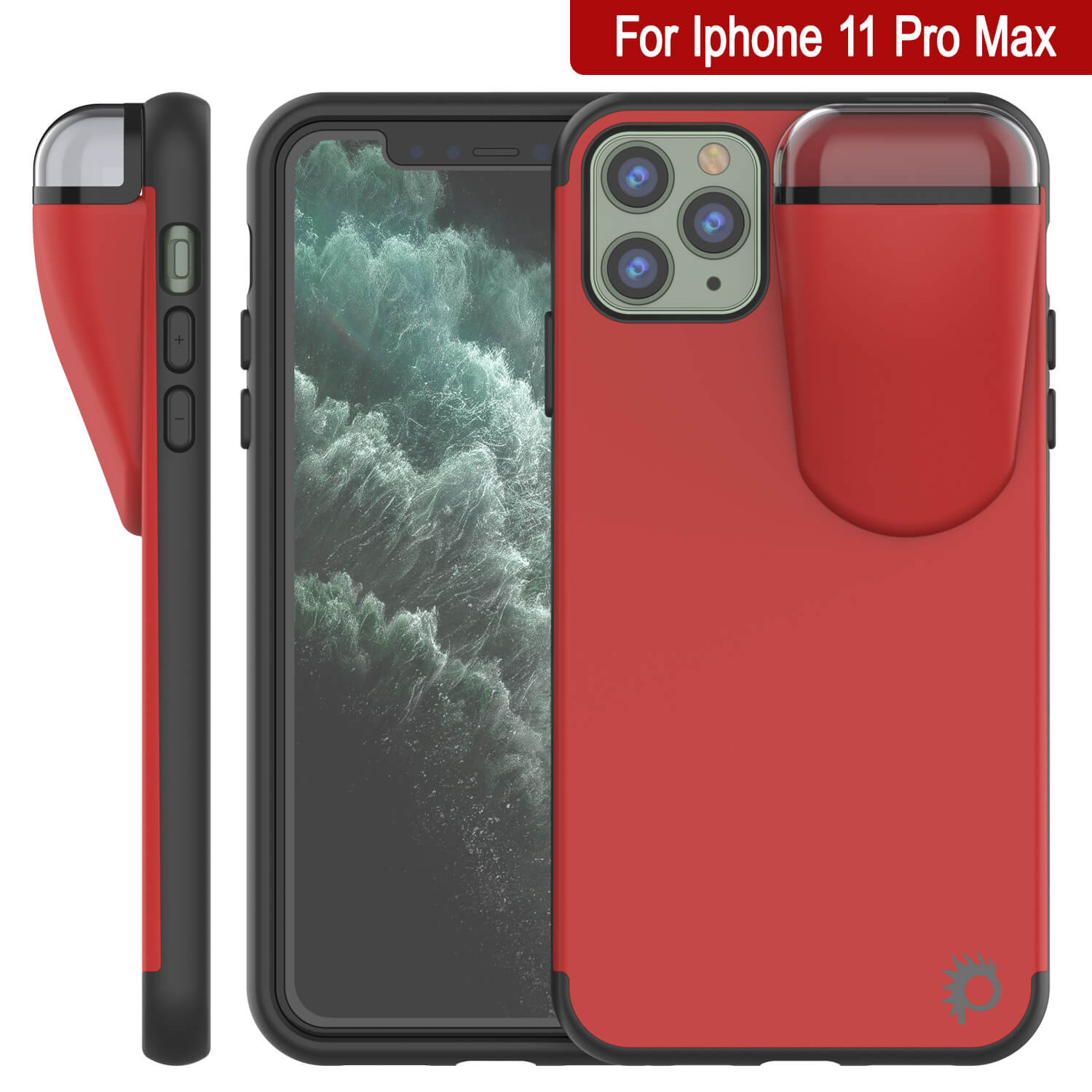 Punkcase iPhone 11 Pro Max Airpods Case Holder (TopPods Series) | Slim & Durable 2 in 1 Cover Designed for iPhone 11 Pro Max (6.1") | Protects Your Phone & Stores Your AirPods Gen. 1 & 2 [Red]