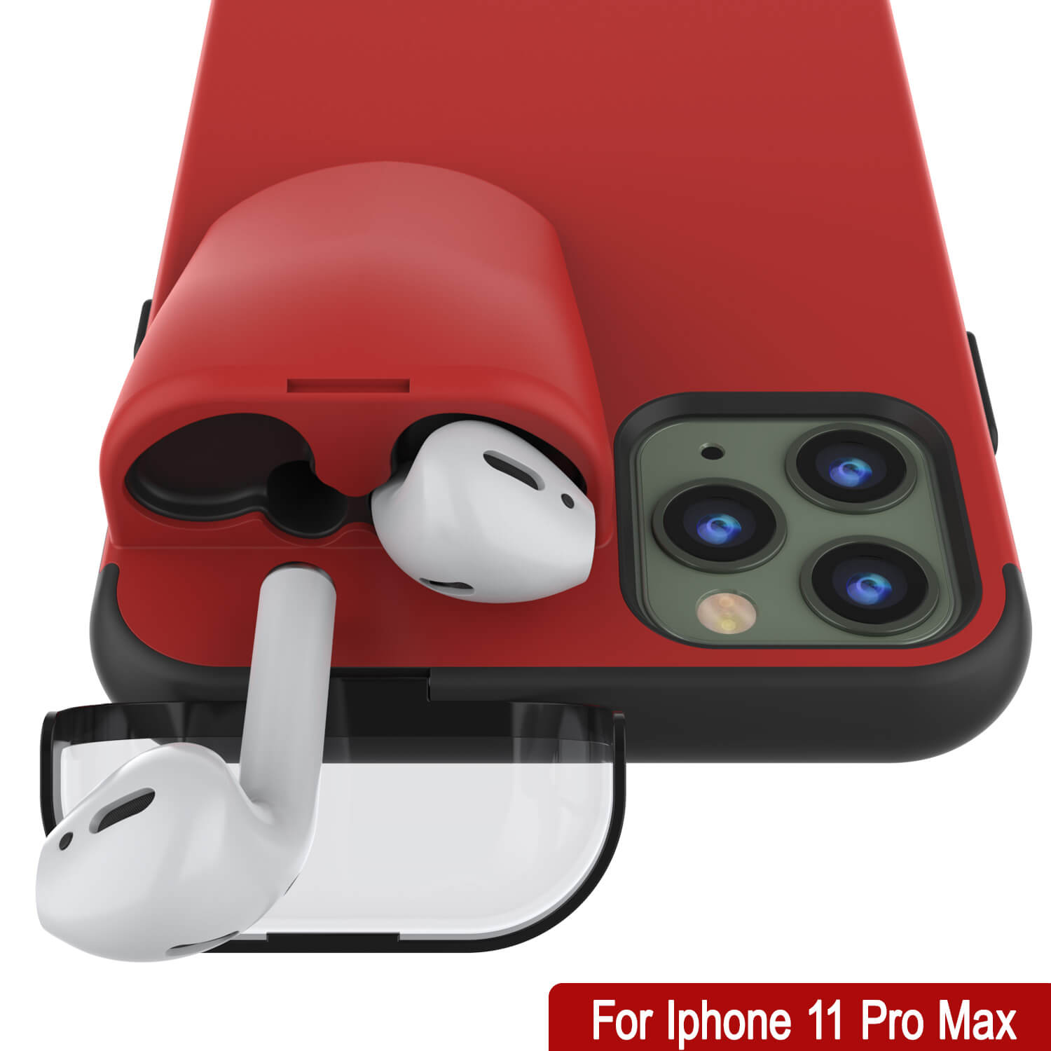 Punkcase iPhone 11 Pro Max Airpods Case Holder (TopPods Series) | Slim & Durable 2 in 1 Cover Designed for iPhone 11 Pro Max (6.1") | Protects Your Phone & Stores Your AirPods Gen. 1 & 2 [Red]