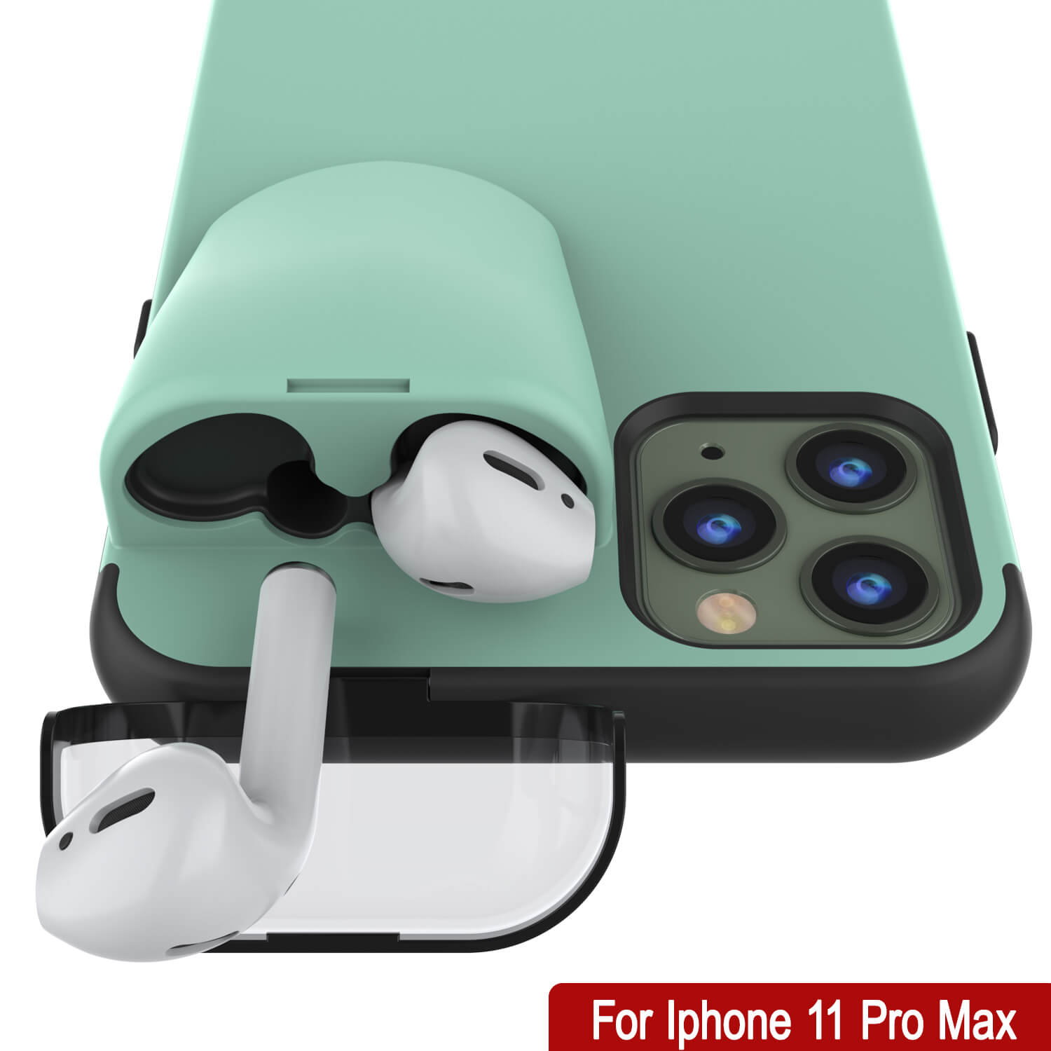 Punkcase iPhone 11 Pro Max Airpods Case Holder (TopPods Series) | Slim & Durable 2 in 1 Cover Designed for iPhone 11 Pro Max (6.1") | Protects Your Phone & Stores Your AirPods Gen. 1 & 2 [Teal]