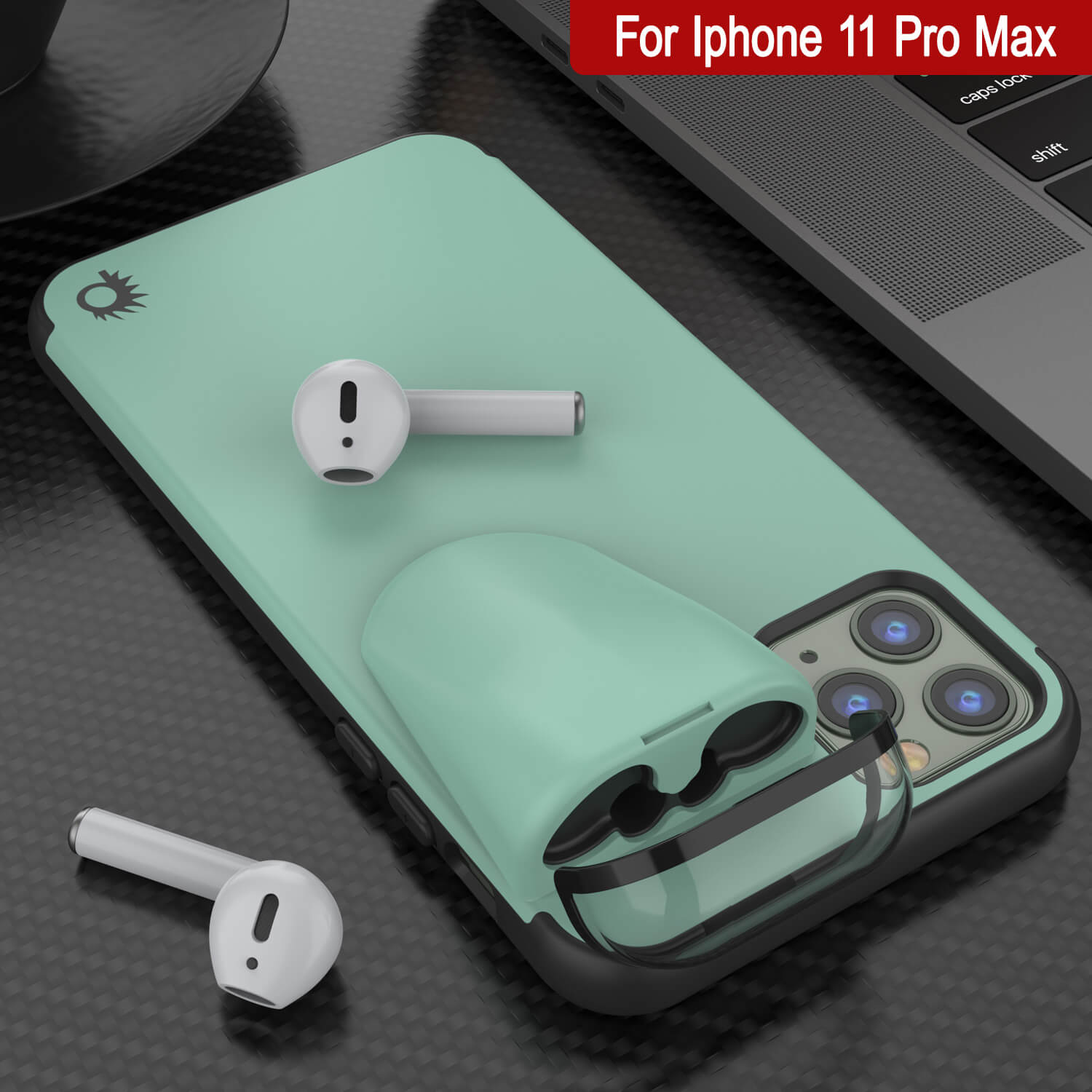 Punkcase iPhone 11 Pro Max Airpods Case Holder (TopPods Series) | Slim & Durable 2 in 1 Cover Designed for iPhone 11 Pro Max (6.1") | Protects Your Phone & Stores Your AirPods Gen. 1 & 2 [Teal]