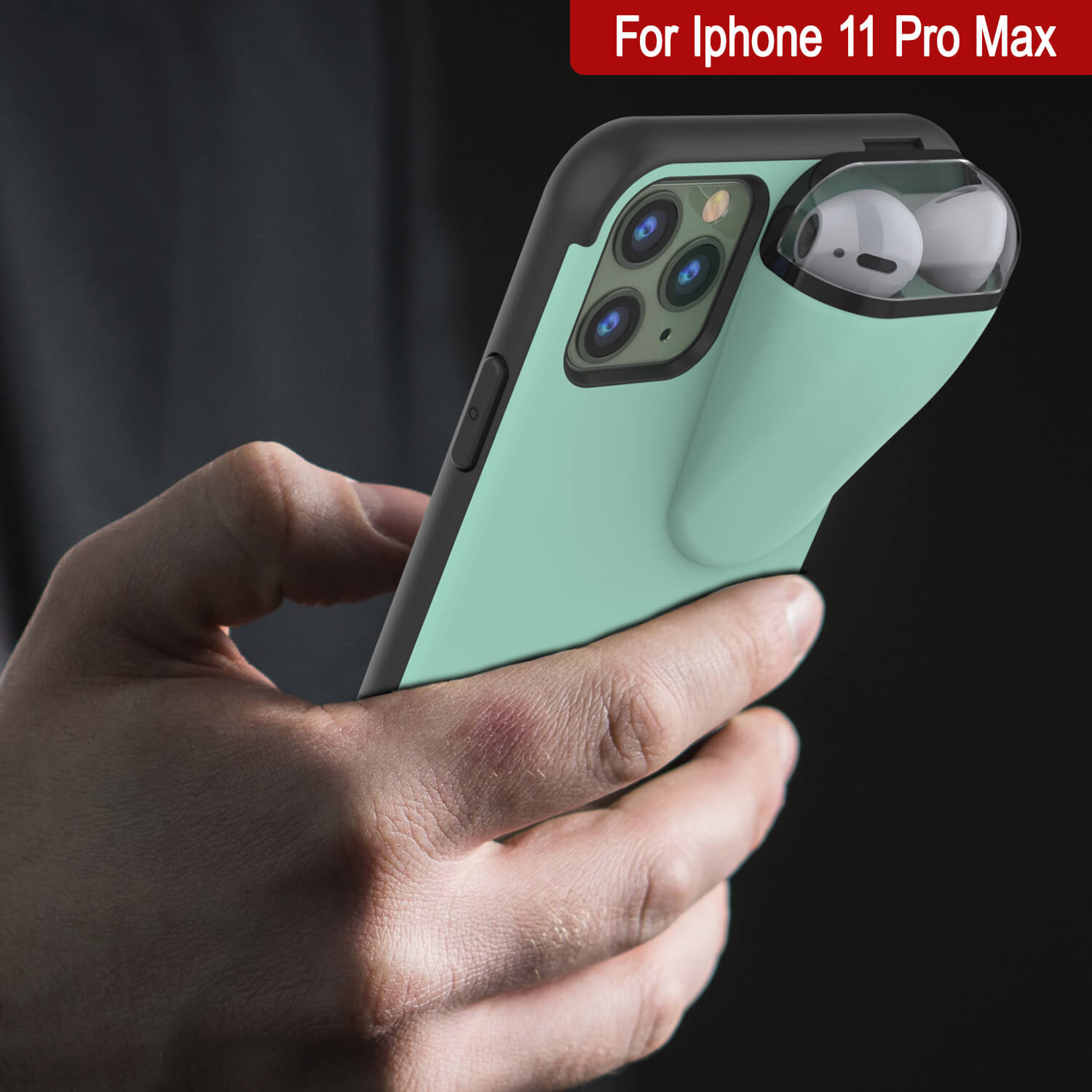 Punkcase iPhone 11 Pro Max Airpods Case Holder (TopPods Series) | Slim & Durable 2 in 1 Cover Designed for iPhone 11 Pro Max (6.1") | Protects Your Phone & Stores Your AirPods Gen. 1 & 2 [Teal]