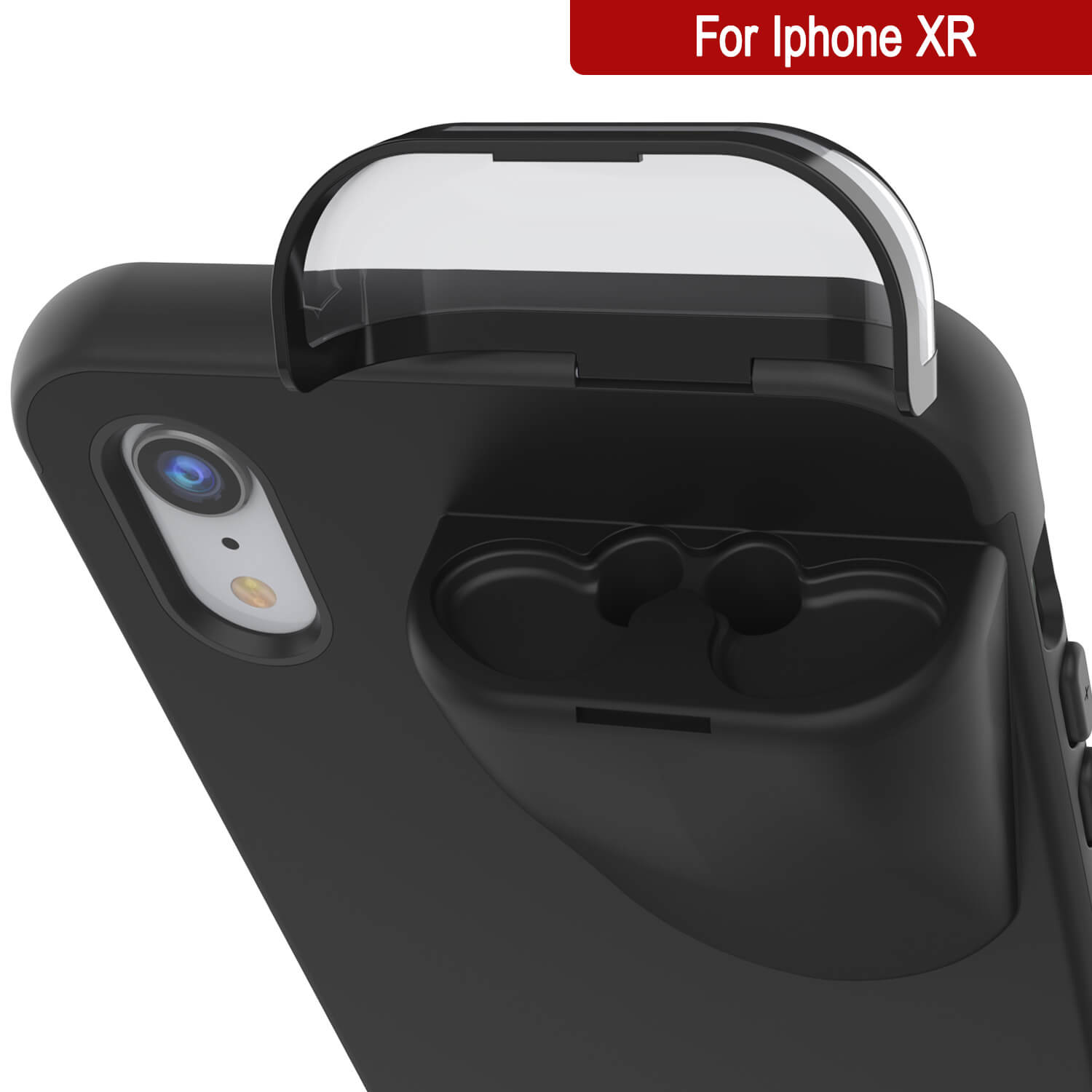 Punkcase iPhone XR Airpods Case Holder (TopPods Series) | Slim & Durable 2 in 1 Cover Designed for iPhone XR (6.1") | Protects Your Phone & Stores Your AirPods Gen. 1 & 2 [Black]