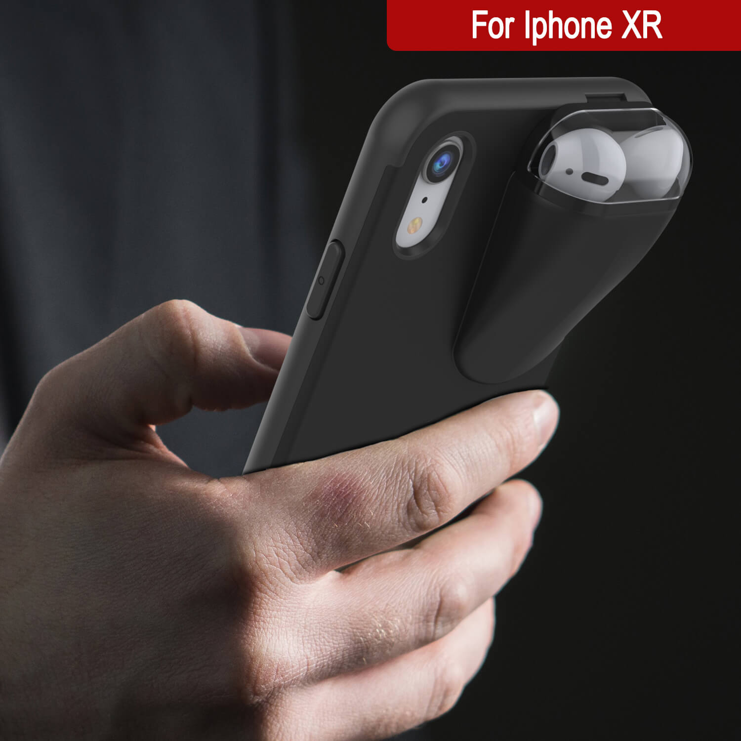 Punkcase iPhone XR Airpods Case Holder (TopPods Series) | Slim & Durable 2 in 1 Cover Designed for iPhone XR (6.1") | Protects Your Phone & Stores Your AirPods Gen. 1 & 2 [Black]