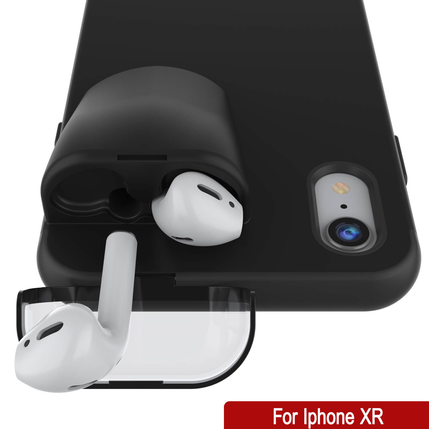 Punkcase iPhone XR Airpods Case Holder (TopPods Series) | Slim & Durable 2 in 1 Cover Designed for iPhone XR (6.1") | Protects Your Phone & Stores Your AirPods Gen. 1 & 2 [Black]