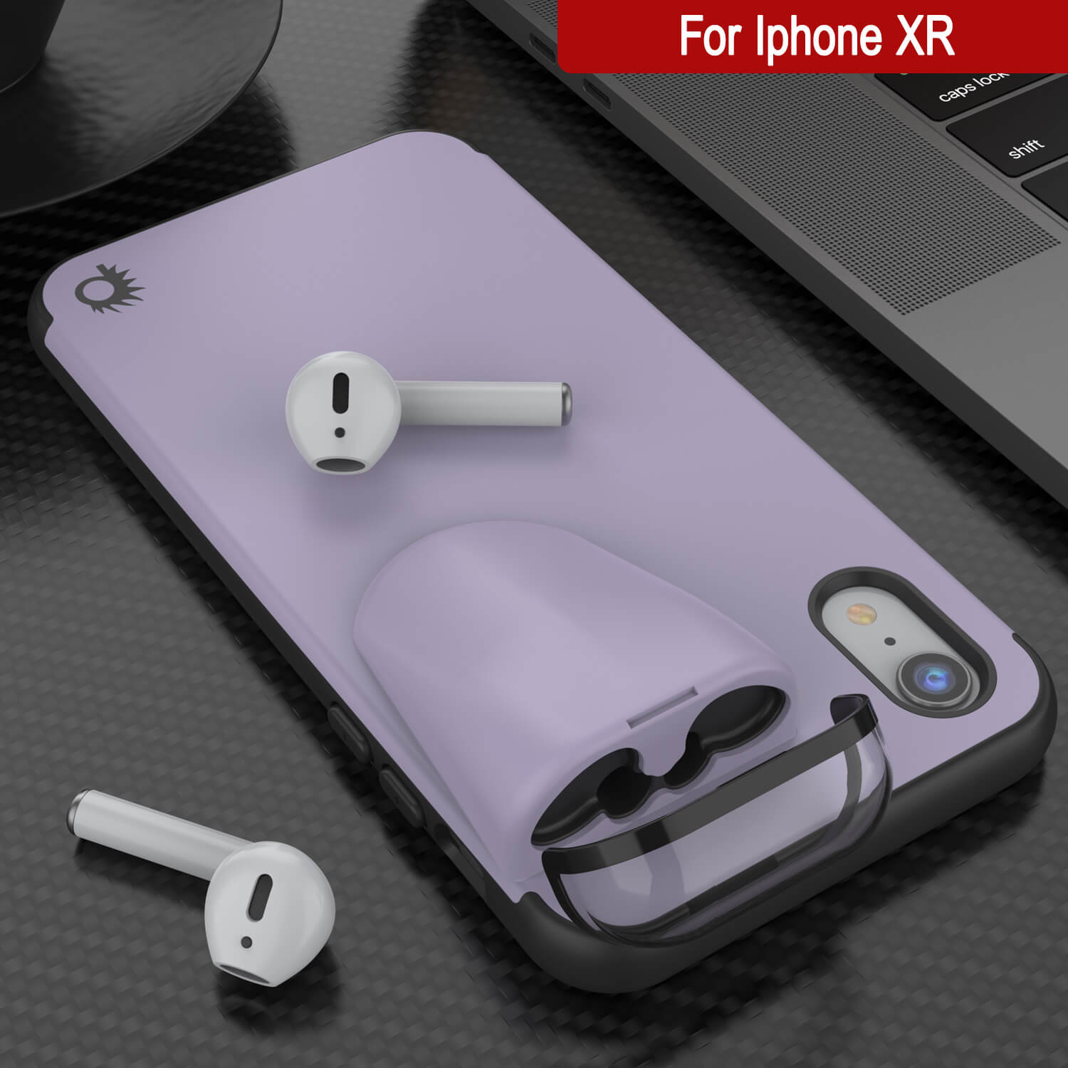 Punkcase iPhone XR Airpods Case Holder (TopPods Series) | Slim & Durable 2 in 1 Cover Designed for iPhone XR (6.1") | Protects Your Phone & Stores Your AirPods Gen. 1 & 2 [Purple]