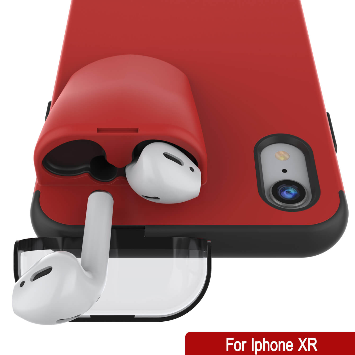 Punkcase iPhone XR Airpods Case Holder (TopPods Series) | Slim & Durable 2 in 1 Cover Designed for iPhone XR (6.1") | Protects Your Phone & Stores Your AirPods Gen. 1 & 2 [Red]