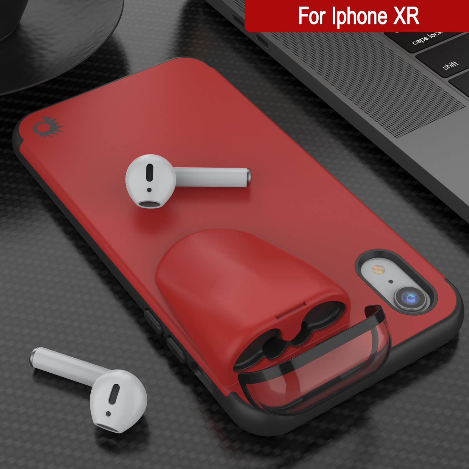 Punkcase iPhone XR Airpods Case Holder (TopPods Series) | Slim & Durable 2 in 1 Cover Designed for iPhone XR (6.1") | Protects Your Phone & Stores Your AirPods Gen. 1 & 2 [Red]