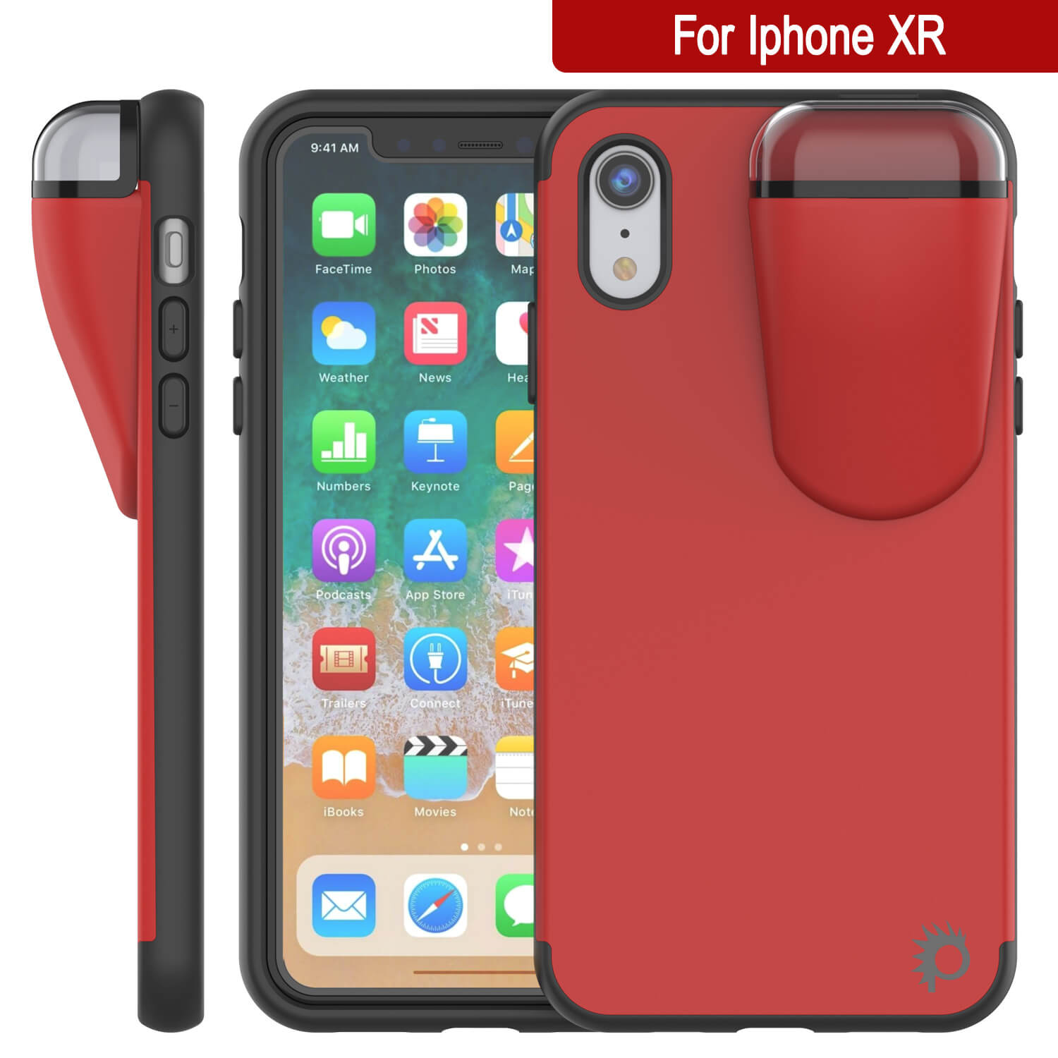 Punkcase iPhone XR Airpods Case Holder (TopPods Series) | Slim & Durable 2 in 1 Cover Designed for iPhone XR (6.1") | Protects Your Phone & Stores Your AirPods Gen. 1 & 2 [Red]