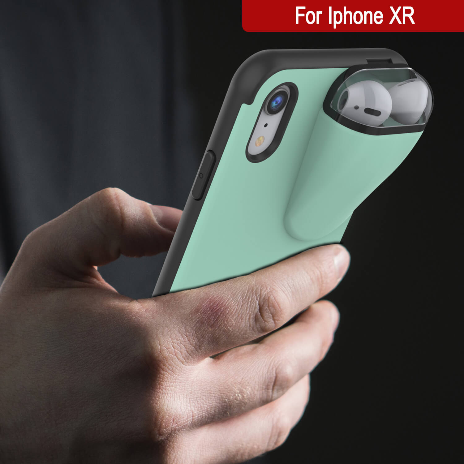 Punkcase iPhone XR Airpods Case Holder (TopPods Series) | Slim & Durable 2 in 1 Cover Designed for iPhone XR (6.1") | Protects Your Phone & Stores Your AirPods Gen. 1 & 2 [Teal]