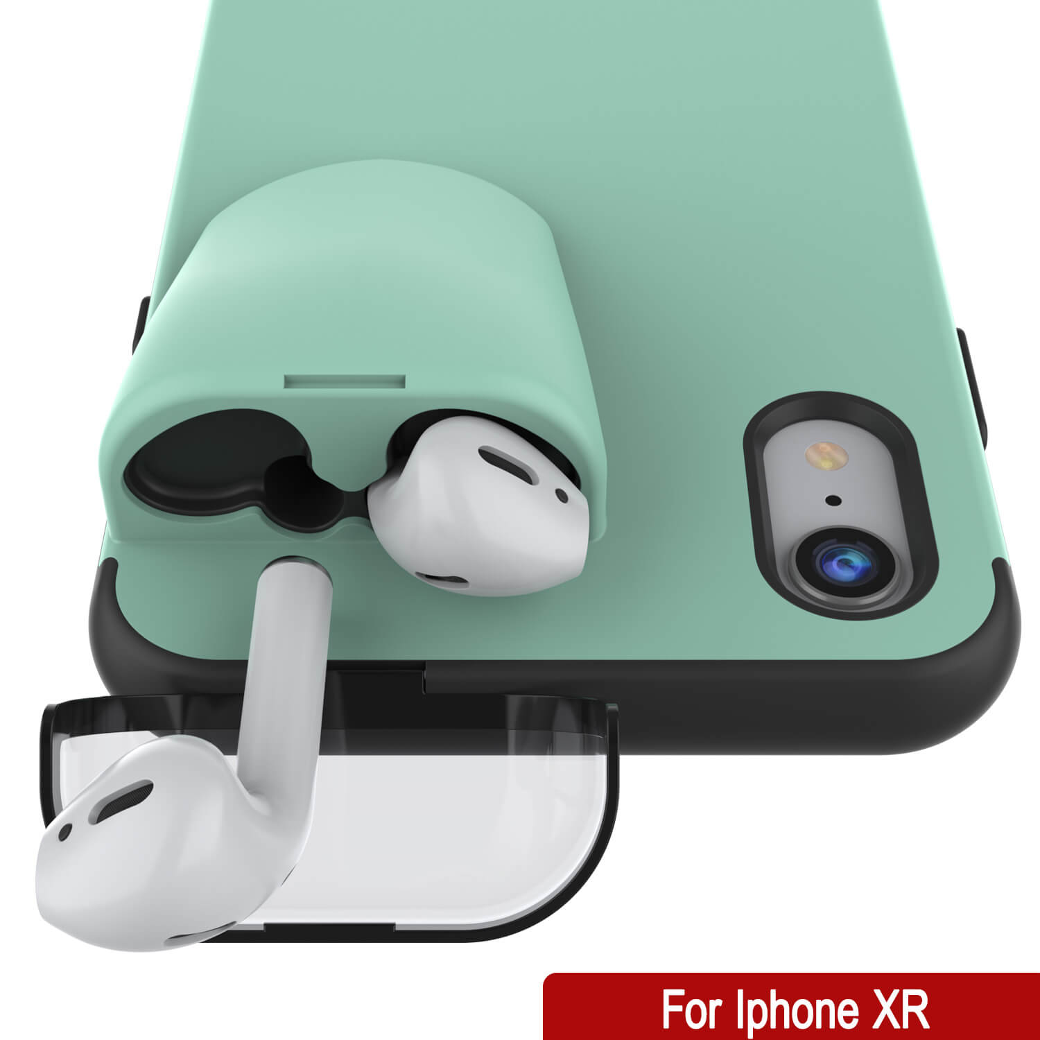 Punkcase iPhone XR Airpods Case Holder (TopPods Series) | Slim & Durable 2 in 1 Cover Designed for iPhone XR (6.1") | Protects Your Phone & Stores Your AirPods Gen. 1 & 2 [Teal]