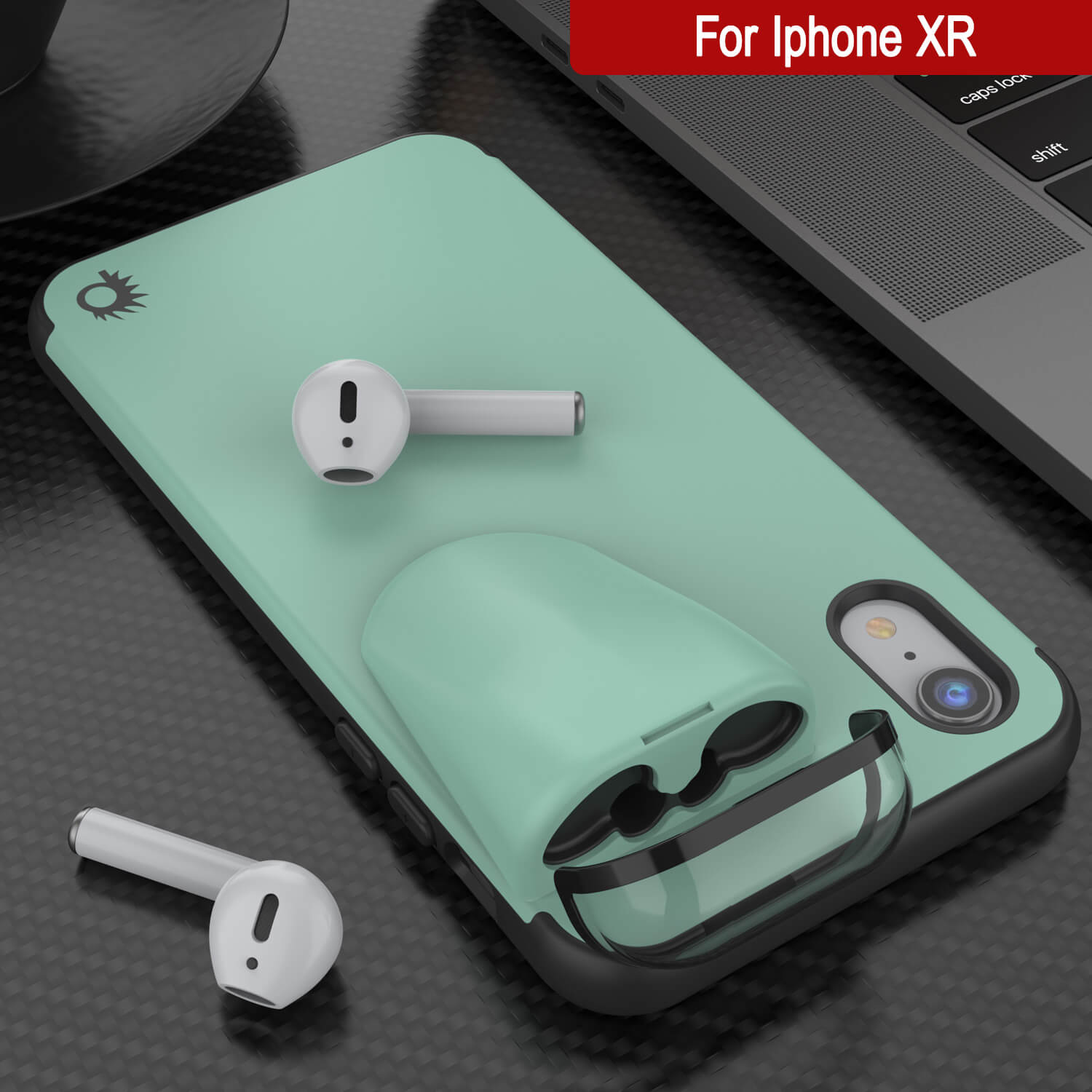 Punkcase iPhone XR Airpods Case Holder (TopPods Series) | Slim & Durable 2 in 1 Cover Designed for iPhone XR (6.1") | Protects Your Phone & Stores Your AirPods Gen. 1 & 2 [Teal]