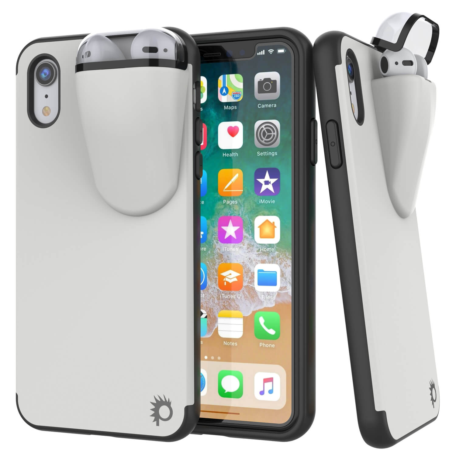 Punkcase iPhone XR Airpods Case Holder (TopPods Series) | Slim & Durable 2 in 1 Cover Designed for iPhone XR (6.1") | Protects Your Phone & Stores Your AirPods Gen. 1 & 2 [White]