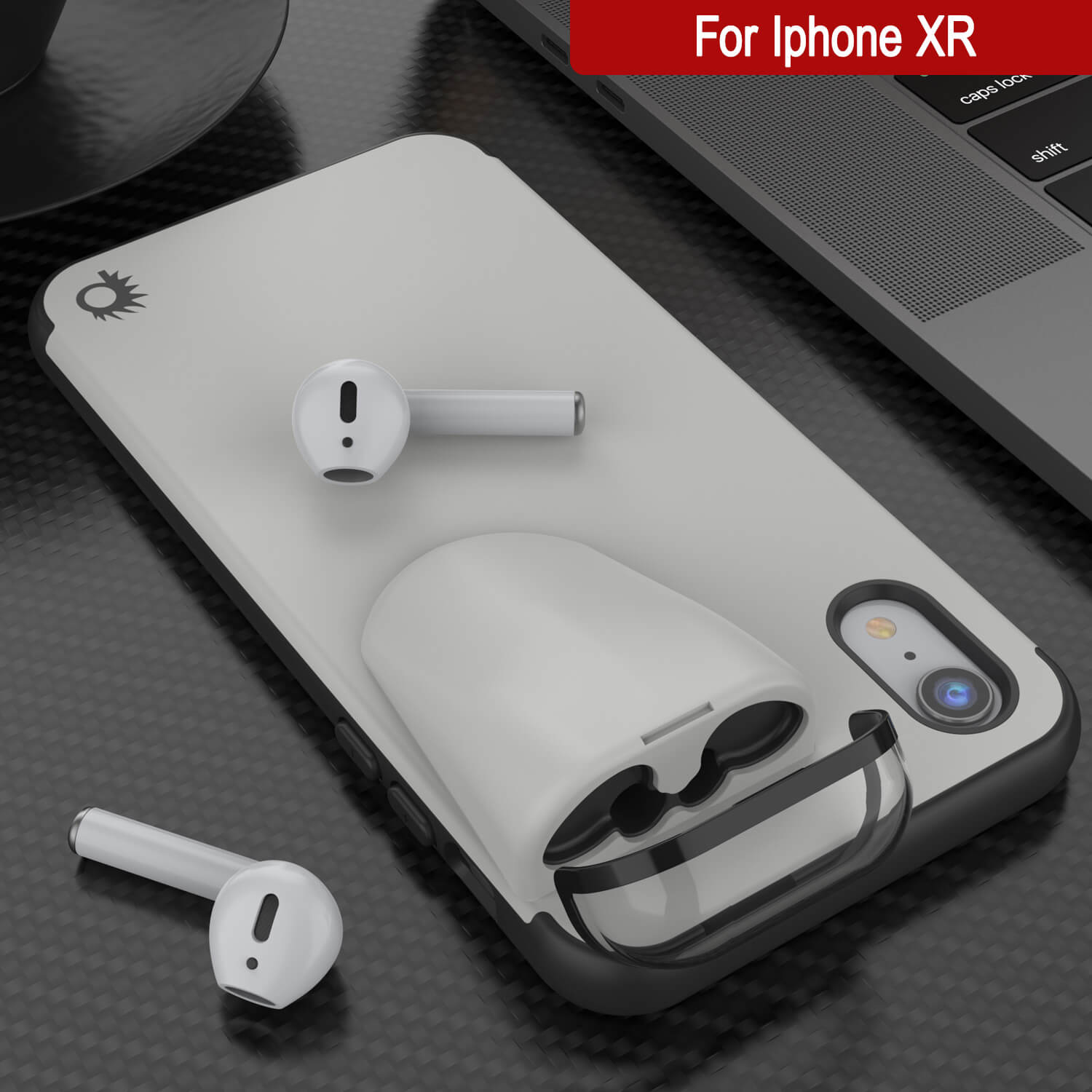 Punkcase iPhone XR Airpods Case Holder (TopPods Series) | Slim & Durable 2 in 1 Cover Designed for iPhone XR (6.1") | Protects Your Phone & Stores Your AirPods Gen. 1 & 2 [White]