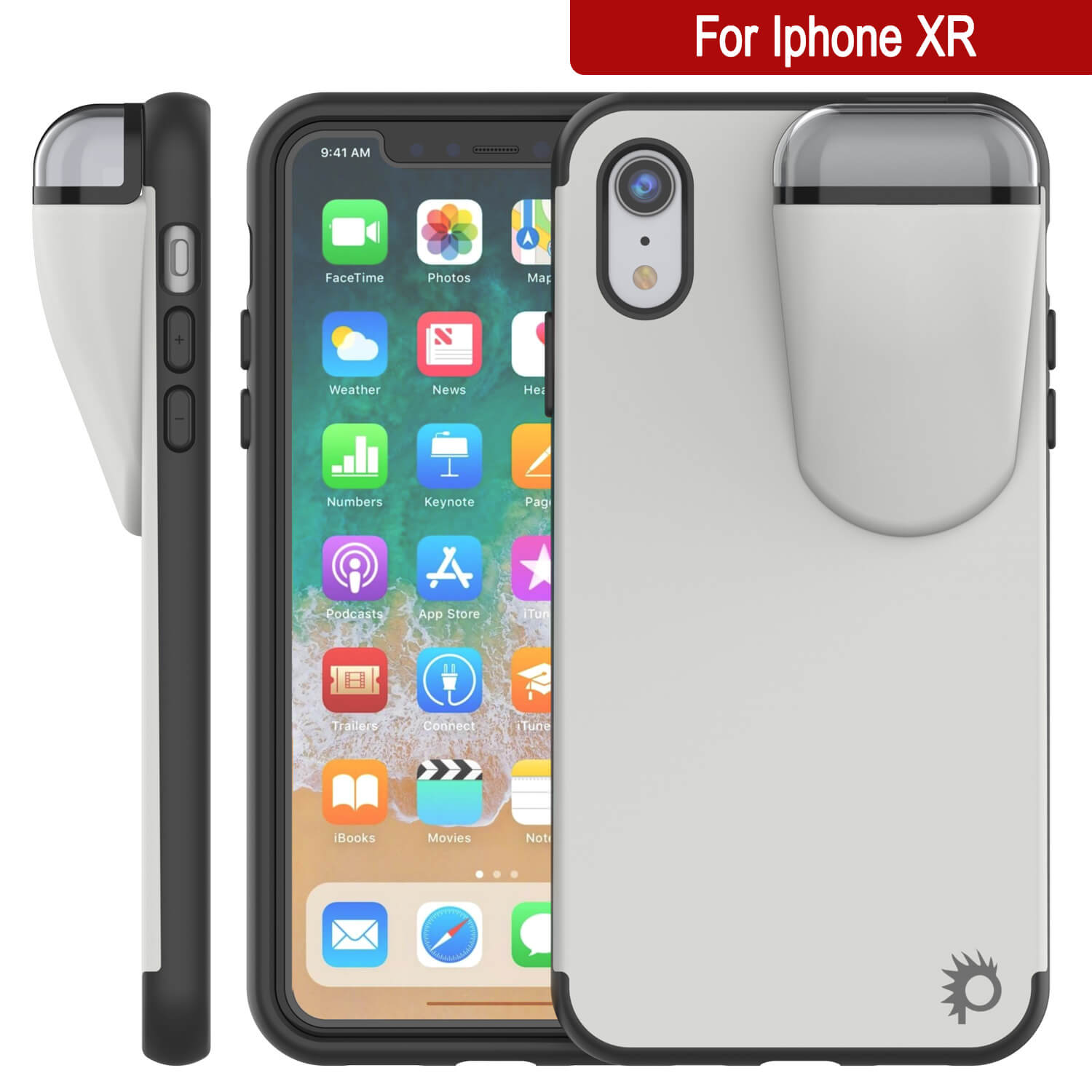 Punkcase iPhone XR Airpods Case Holder (TopPods Series) | Slim & Durable 2 in 1 Cover Designed for iPhone XR (6.1") | Protects Your Phone & Stores Your AirPods Gen. 1 & 2 [White]