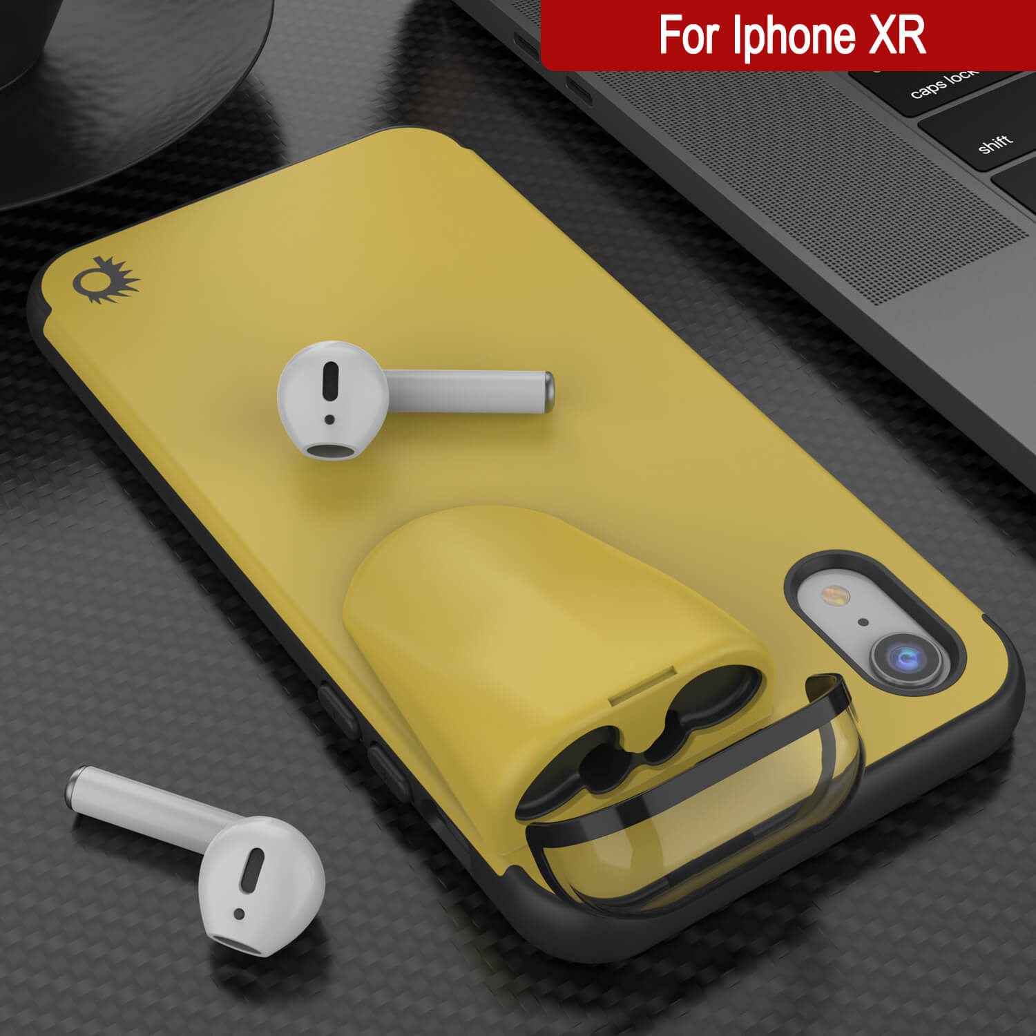 Punkcase iPhone XR Airpods Case Holder (TopPods Series) | Slim & Durable 2 in 1 Cover Designed for iPhone XR (6.1") | Protects Your Phone & Stores Your AirPods Gen. 1 & 2 [Yellow]