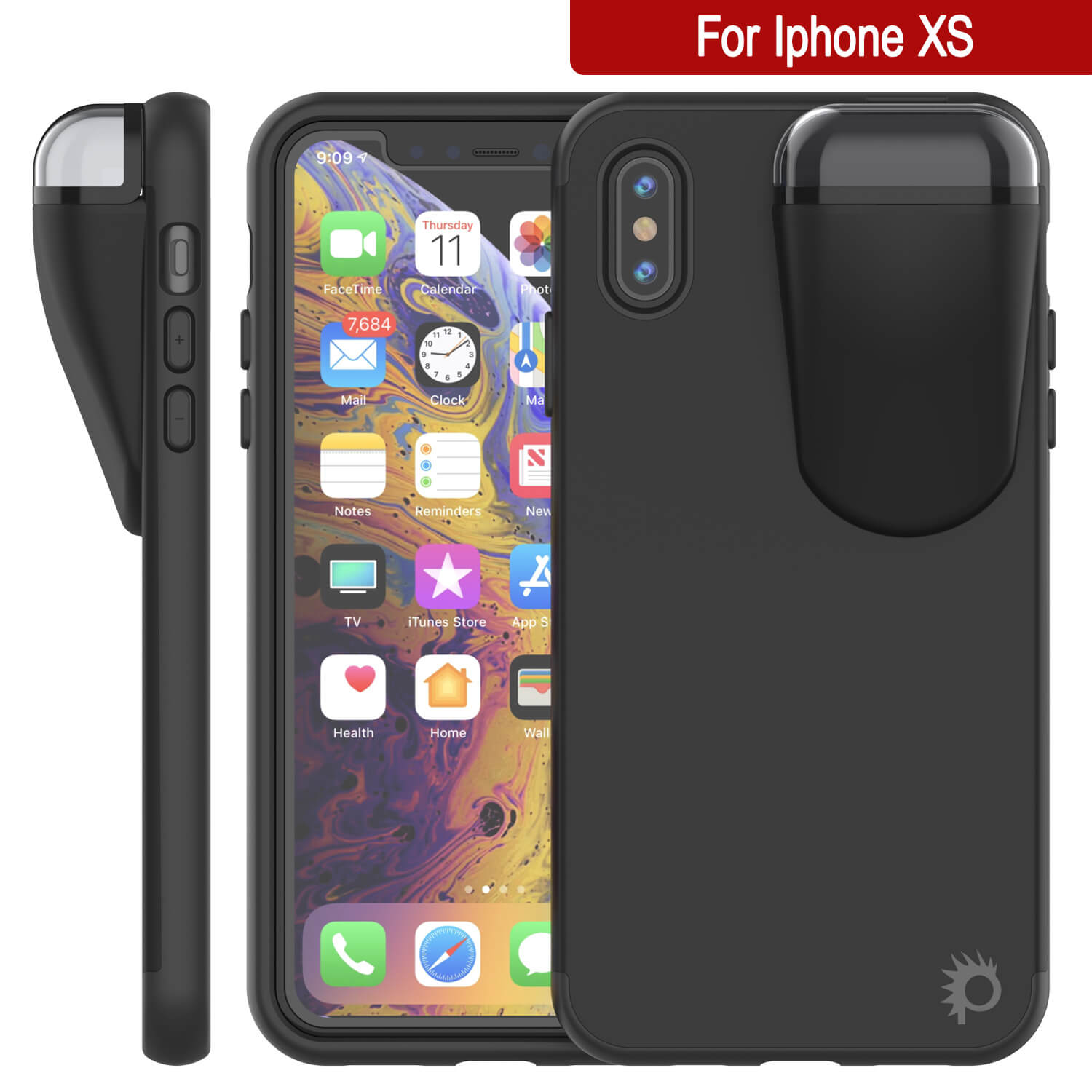 Punkcase iPhone XS Airpods Case Holder (TopPods Series) | Slim & Durable 2 in 1 Cover Designed for iPhone XS (6.1") | Protects Your Phone & Stores Your AirPods Gen. 1 & 2 [Black]