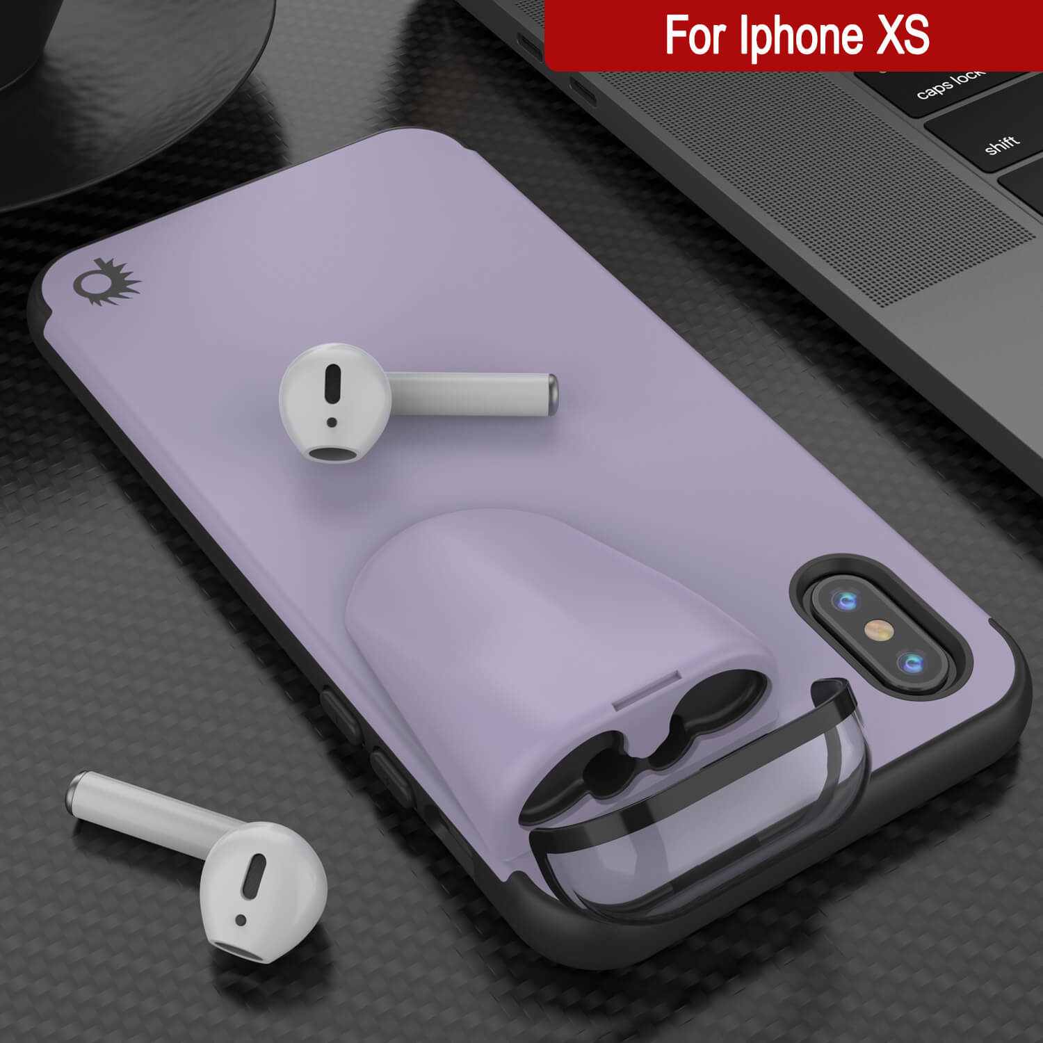 Punkcase iPhone XS Airpods Case Holder (TopPods Series) | Slim & Durable 2 in 1 Cover Designed for iPhone XS (6.1") | Protects Your Phone & Stores Your AirPods Gen. 1 & 2 [Purple]