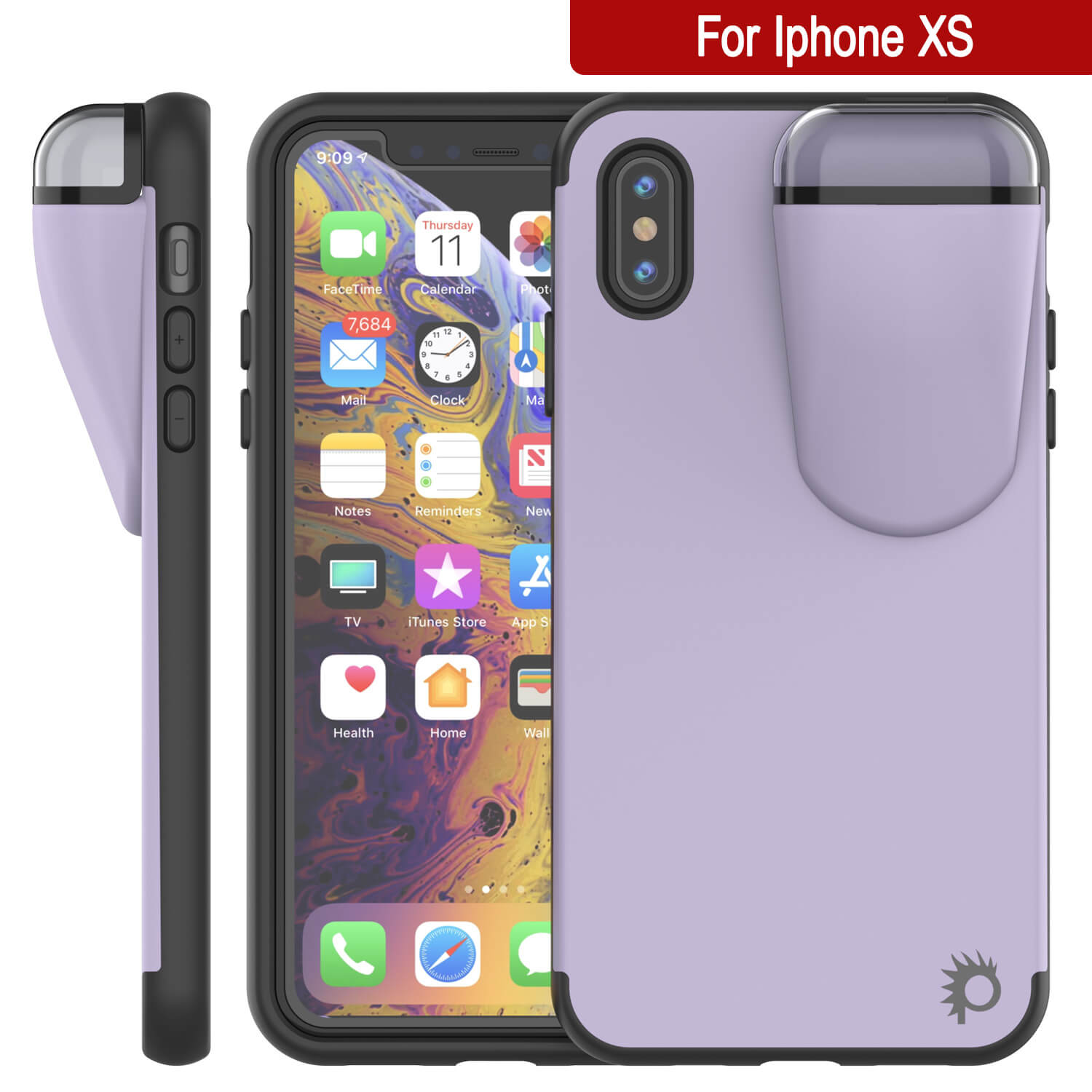 Punkcase iPhone XS Airpods Case Holder (TopPods Series) | Slim & Durable 2 in 1 Cover Designed for iPhone XS (6.1") | Protects Your Phone & Stores Your AirPods Gen. 1 & 2 [Purple]