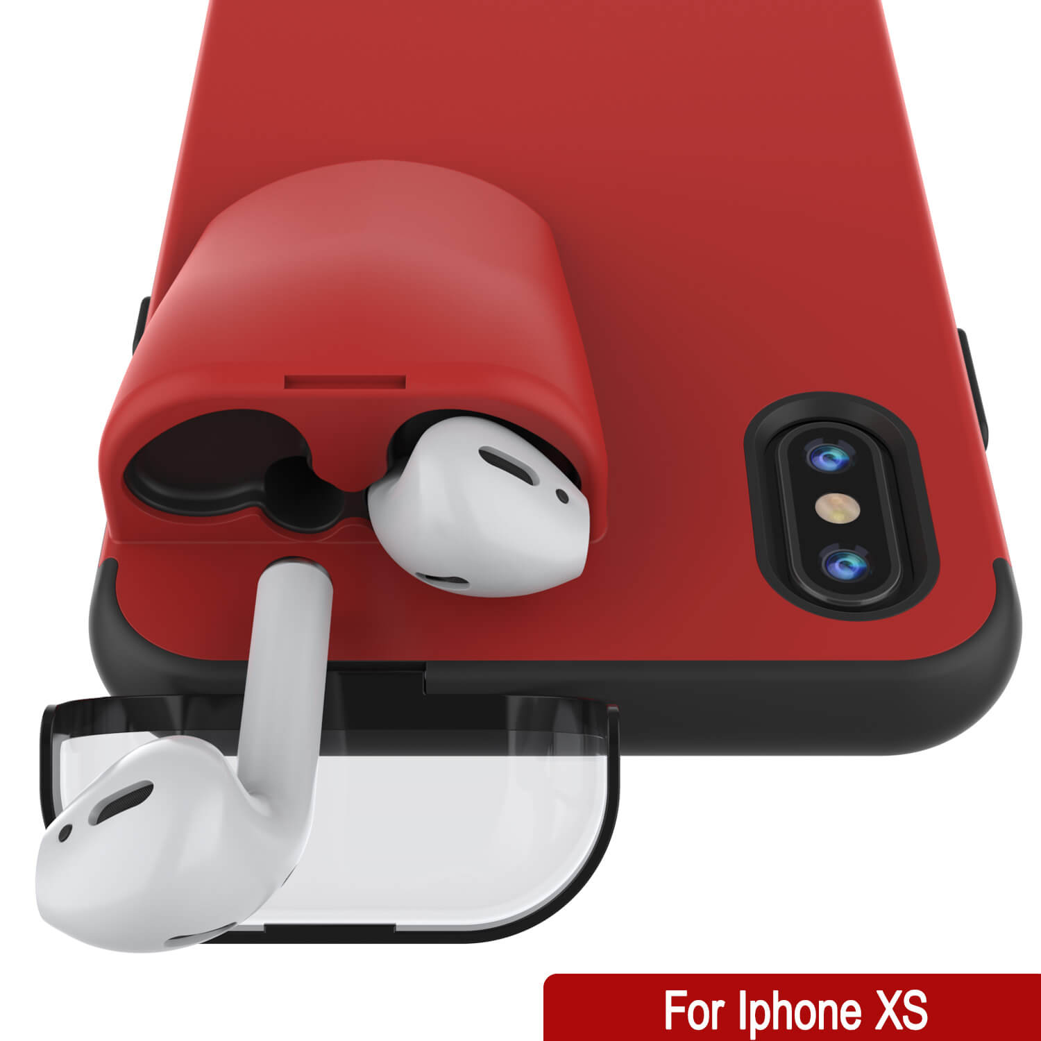 Punkcase iPhone XS Airpods Case Holder (TopPods Series) | Slim & Durable 2 in 1 Cover Designed for iPhone XS (6.1") | Protects Your Phone & Stores Your AirPods Gen. 1 & 2 [Red]