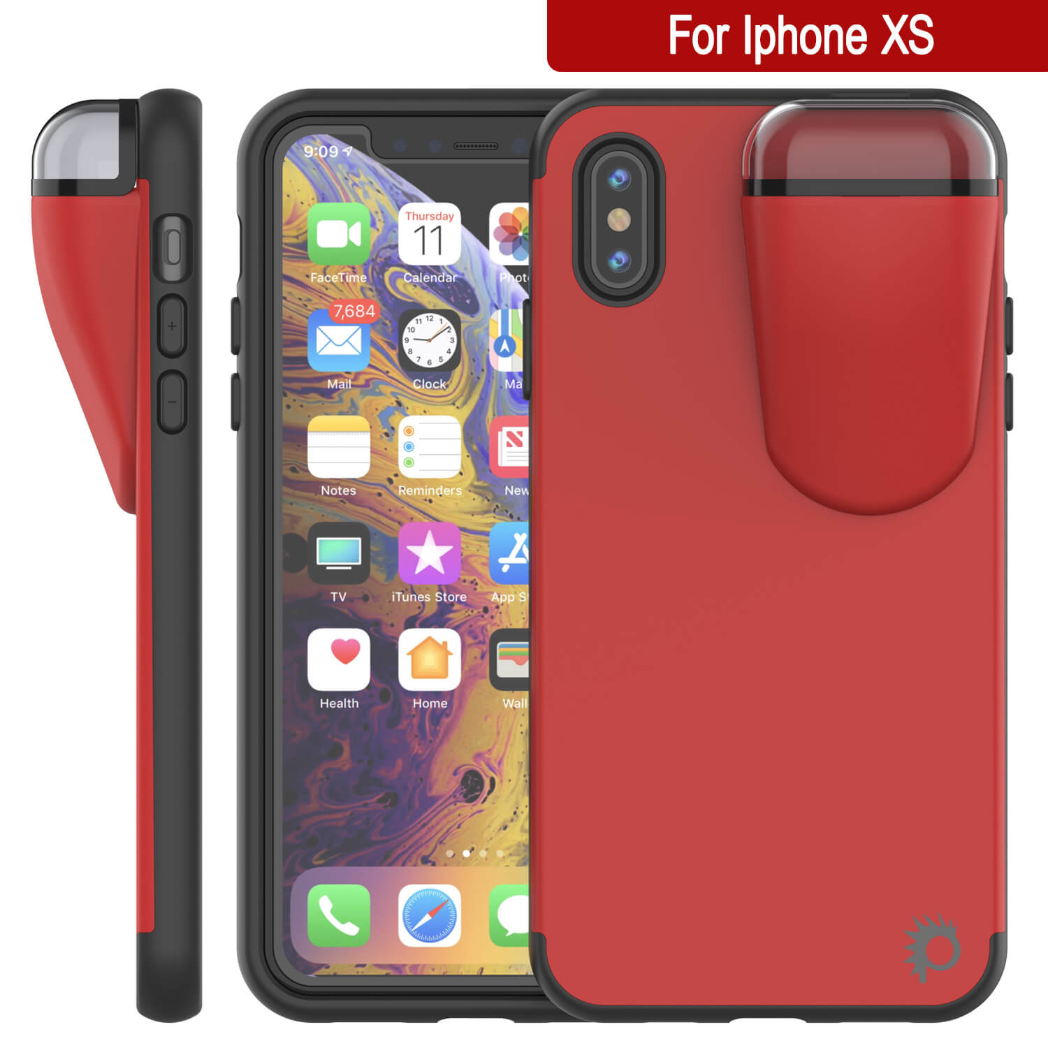 Punkcase iPhone XS Airpods Case Holder (TopPods Series) | Slim & Durable 2 in 1 Cover Designed for iPhone XS (6.1") | Protects Your Phone & Stores Your AirPods Gen. 1 & 2 [Red]