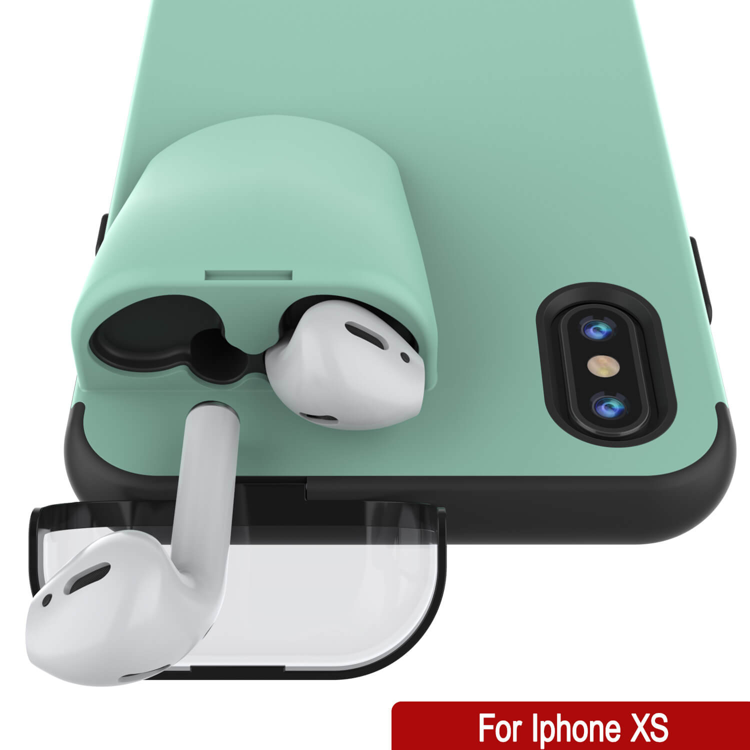 Punkcase iPhone XS Airpods Case Holder (TopPods Series) | Slim & Durable 2 in 1 Cover Designed for iPhone XS (6.1") | Protects Your Phone & Stores Your AirPods Gen. 1 & 2 [Teal]