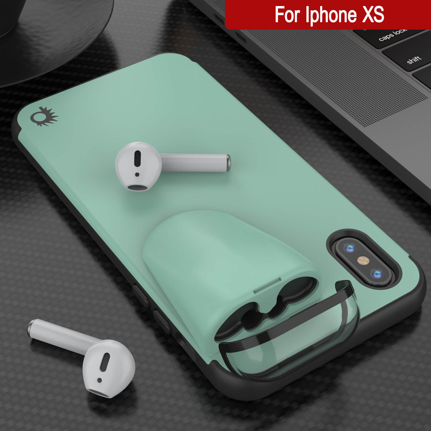 Punkcase iPhone XS Airpods Case Holder (TopPods Series) | Slim & Durable 2 in 1 Cover Designed for iPhone XS (6.1") | Protects Your Phone & Stores Your AirPods Gen. 1 & 2 [Teal]