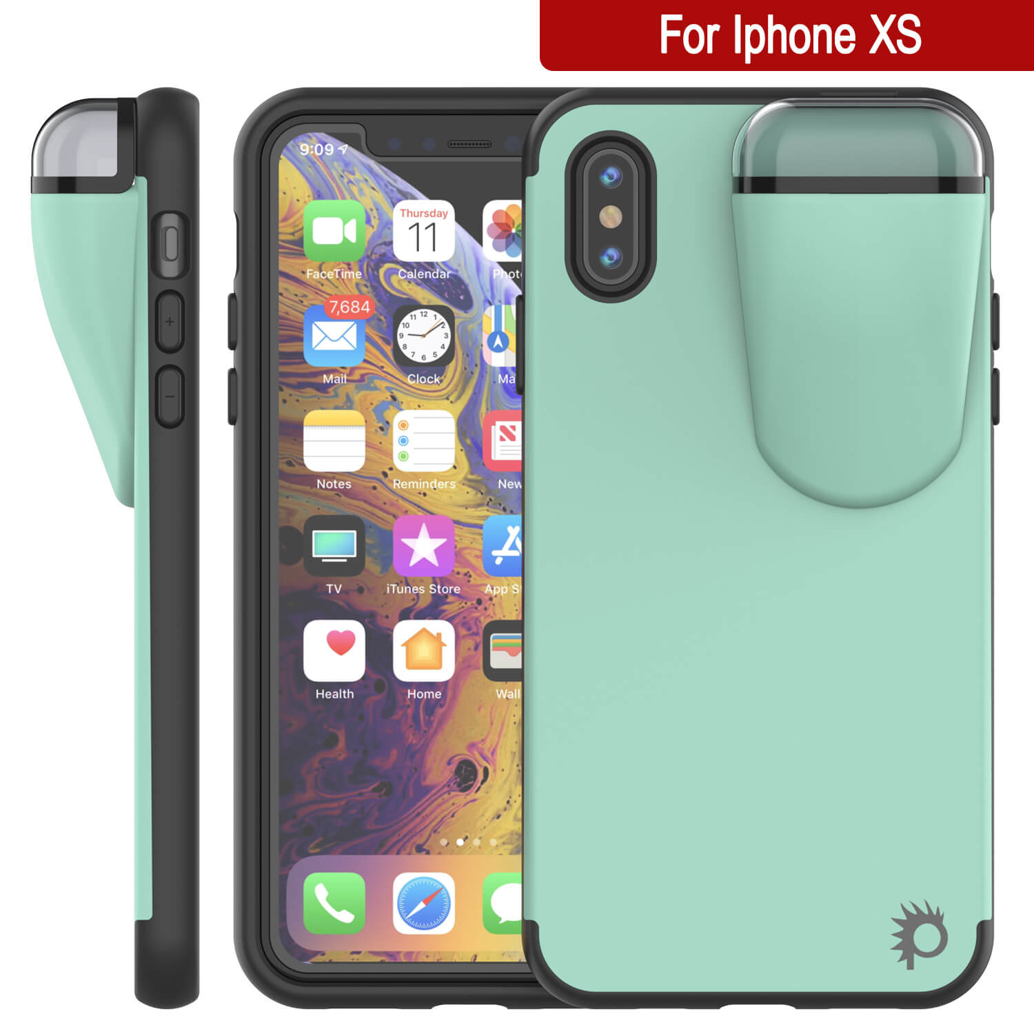 Punkcase iPhone XS Airpods Case Holder (TopPods Series) | Slim & Durable 2 in 1 Cover Designed for iPhone XS (6.1") | Protects Your Phone & Stores Your AirPods Gen. 1 & 2 [Teal]