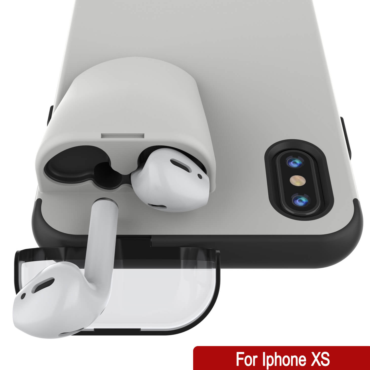 Punkcase iPhone XS Airpods Case Holder (TopPods Series) | Slim & Durable 2 in 1 Cover Designed for iPhone XS (6.1") | Protects Your Phone & Stores Your AirPods Gen. 1 & 2 [White]