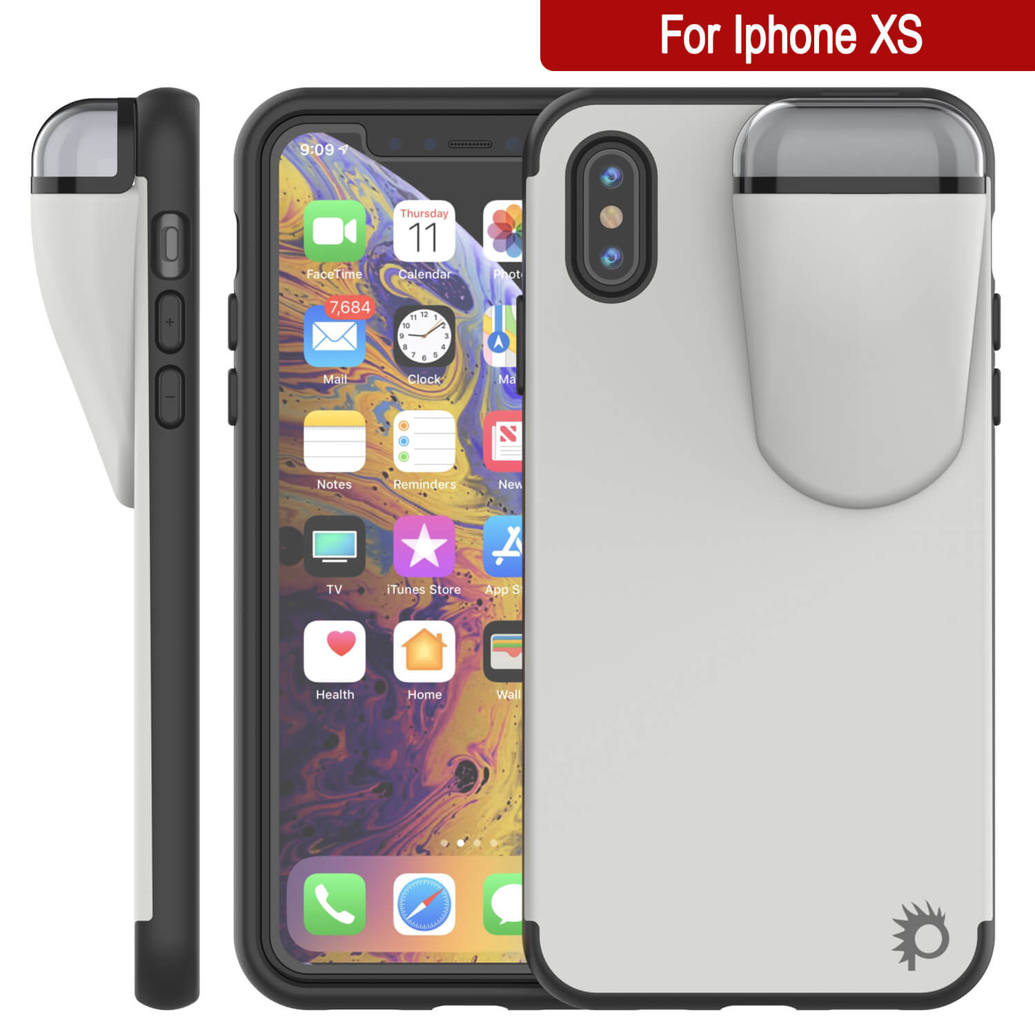 Punkcase iPhone XS Airpods Case Holder (TopPods Series) | Slim & Durable 2 in 1 Cover Designed for iPhone XS (6.1") | Protects Your Phone & Stores Your AirPods Gen. 1 & 2 [White]
