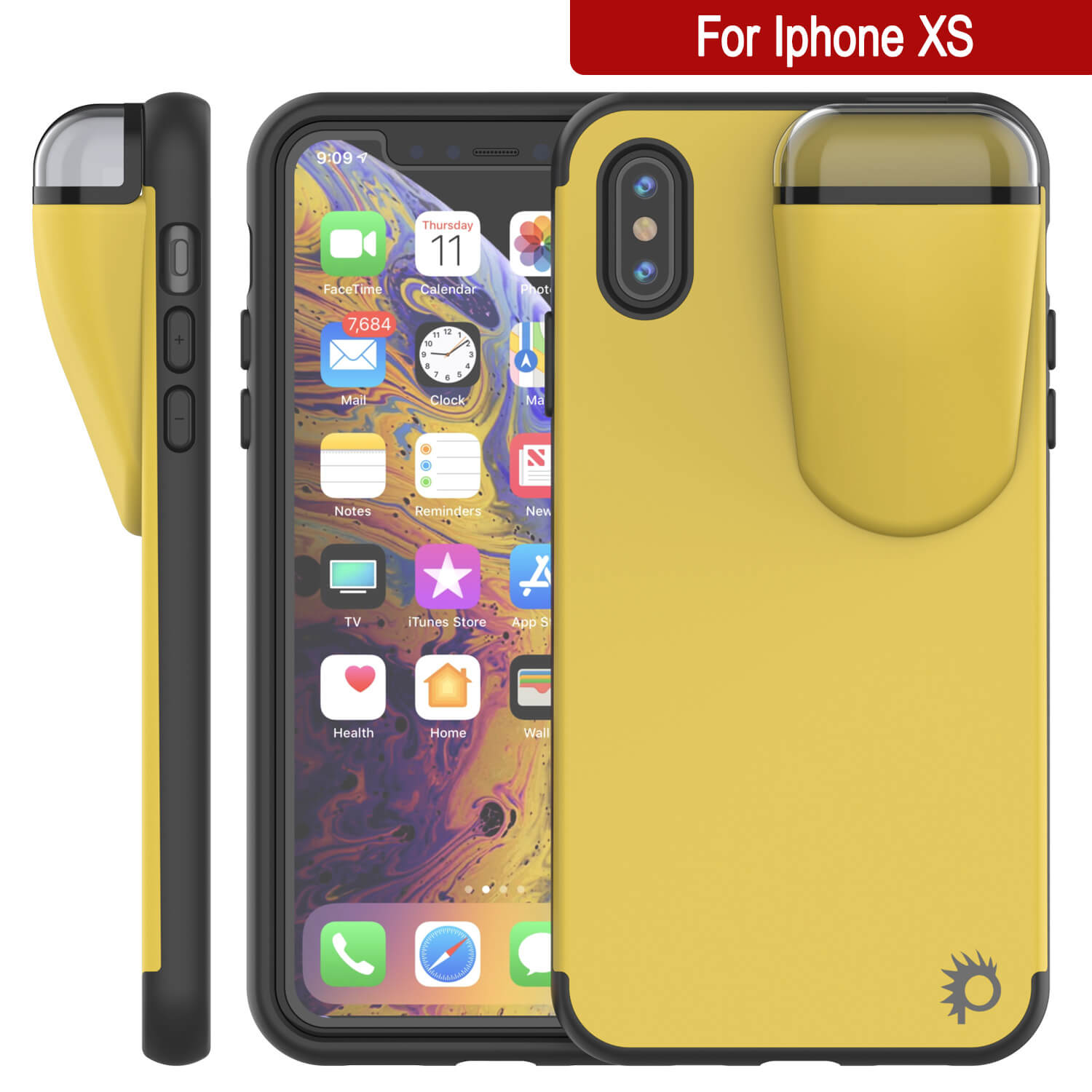 Punkcase iPhone XS Airpods Case Holder (TopPods Series) | Slim & Durable 2 in 1 Cover Designed for iPhone XS (6.1") | Protects Your Phone & Stores Your AirPods Gen. 1 & 2 [Yellow]