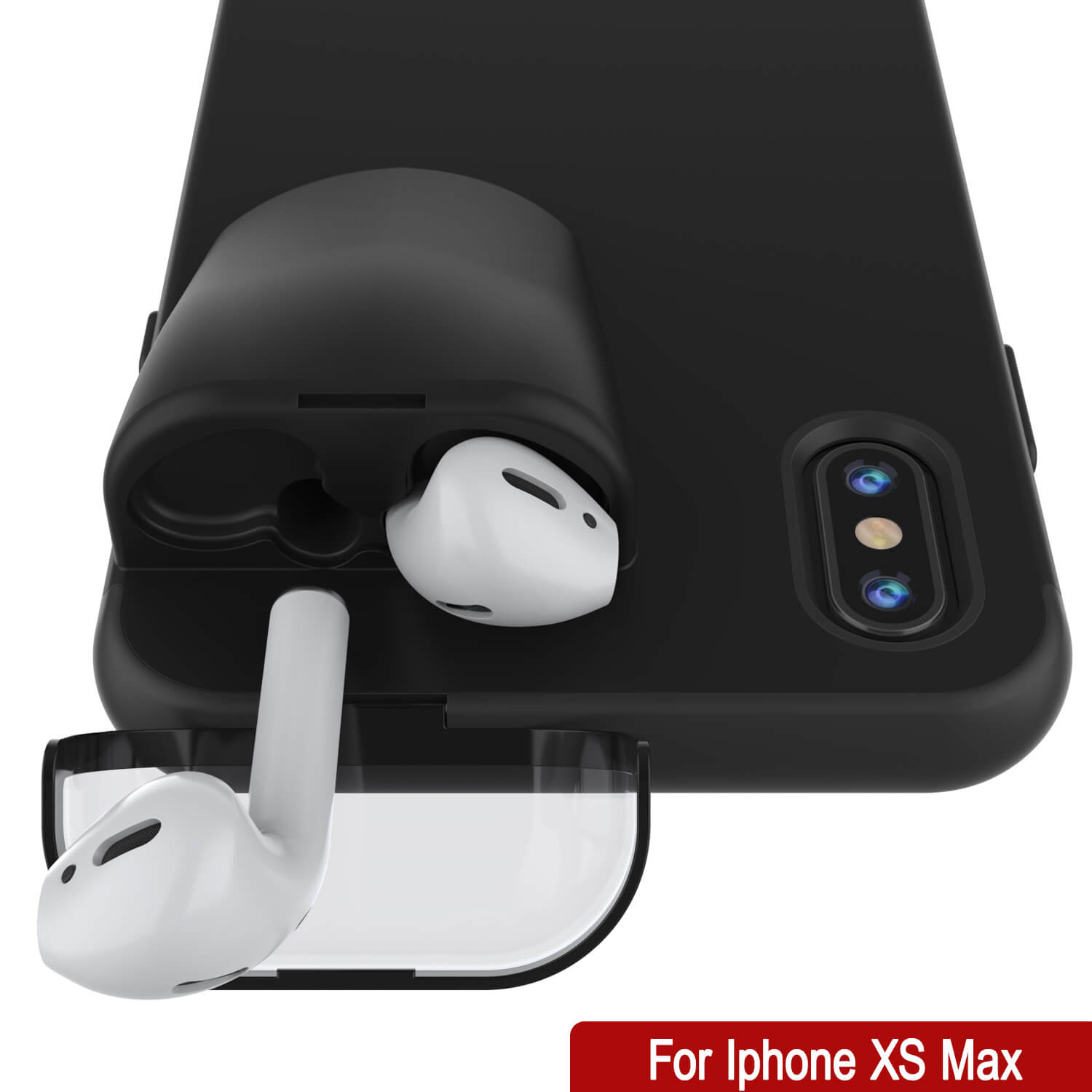 Punkcase iPhone XS Max Airpods Case Holder (TopPods Series) | Slim & Durable 2 in 1 Cover Designed for iPhone XS Max (6.1") | Protects Your Phone & Stores Your AirPods Gen. 1 & 2 [Black]
