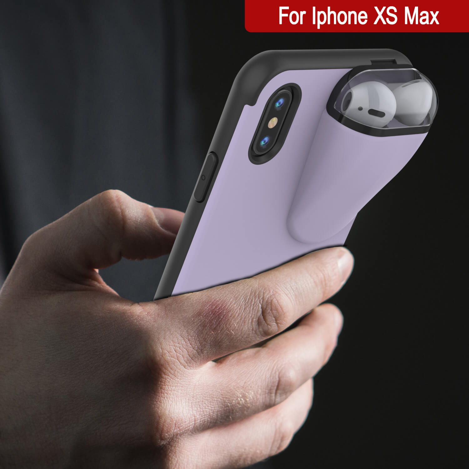 Punkcase iPhone XS Max Airpods Case Holder (TopPods Series) | Slim & Durable 2 in 1 Cover Designed for iPhone XS Max (6.1") | Protects Your Phone & Stores Your AirPods Gen. 1 & 2 [Purple]