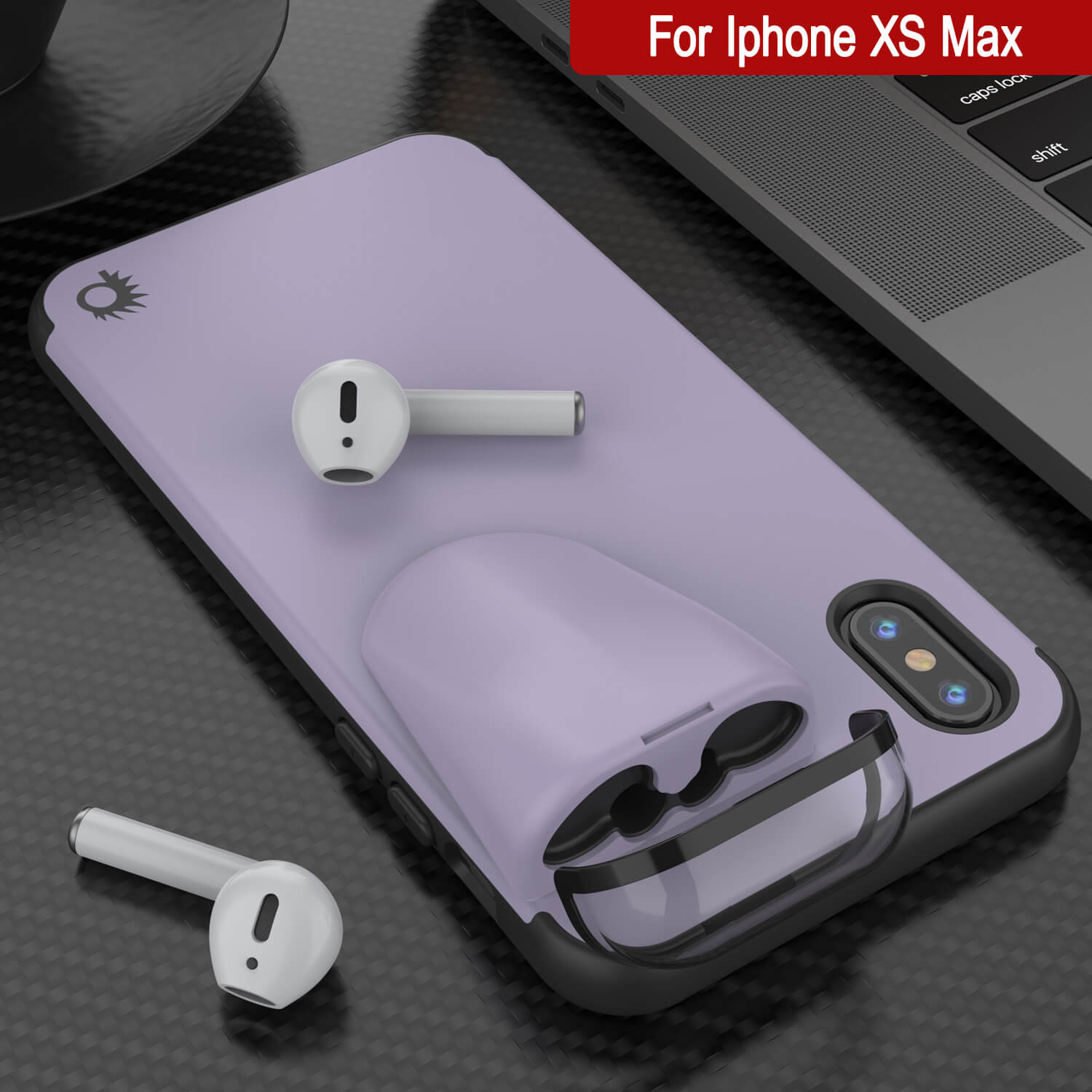 Punkcase iPhone XS Max Airpods Case Holder (TopPods Series) | Slim & Durable 2 in 1 Cover Designed for iPhone XS Max (6.1") | Protects Your Phone & Stores Your AirPods Gen. 1 & 2 [Purple]