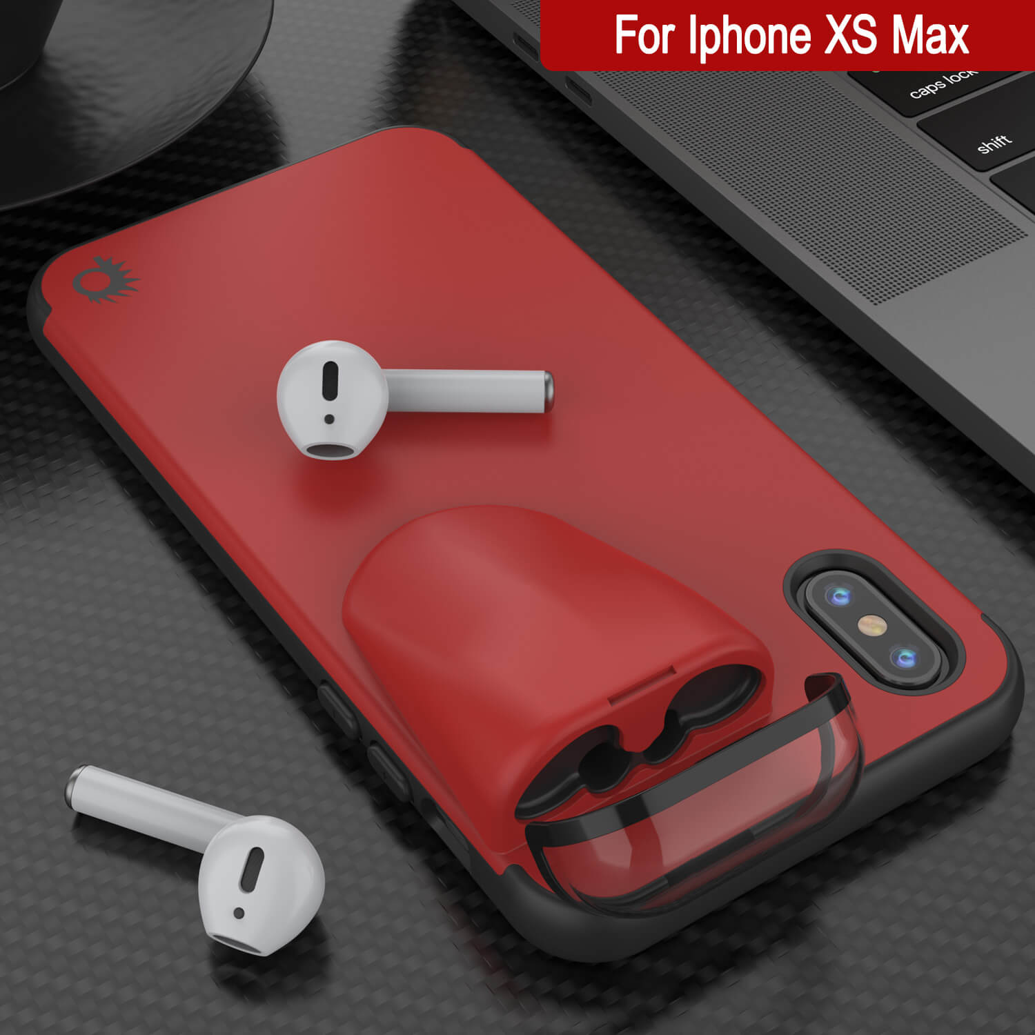 Punkcase iPhone XS Max Airpods Case Holder (TopPods Series) | Slim & Durable 2 in 1 Cover Designed for iPhone XS Max (6.1") | Protects Your Phone & Stores Your AirPods Gen. 1 & 2 [Red]