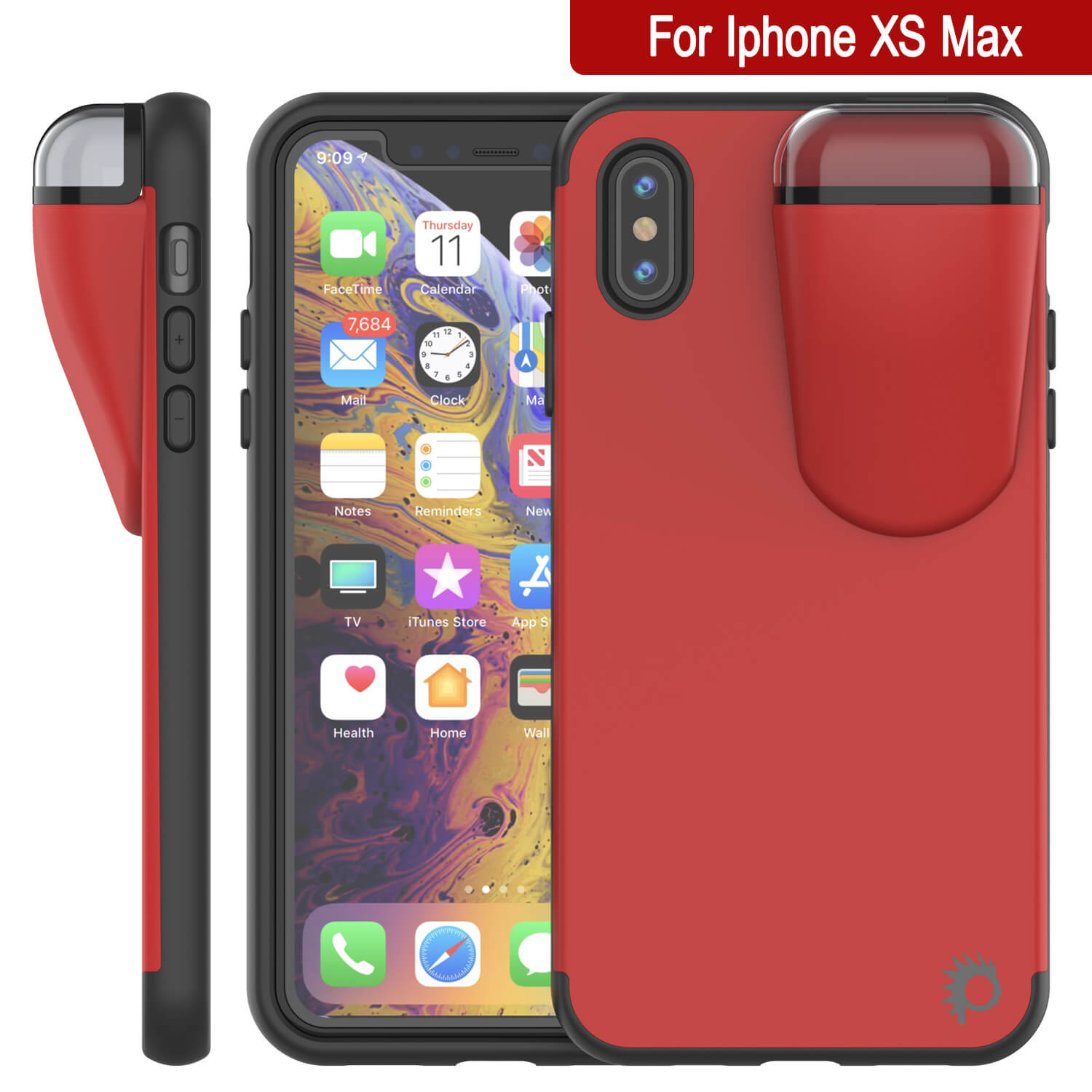 Punkcase iPhone XS Max Airpods Case Holder (TopPods Series) | Slim & Durable 2 in 1 Cover Designed for iPhone XS Max (6.1") | Protects Your Phone & Stores Your AirPods Gen. 1 & 2 [Red]