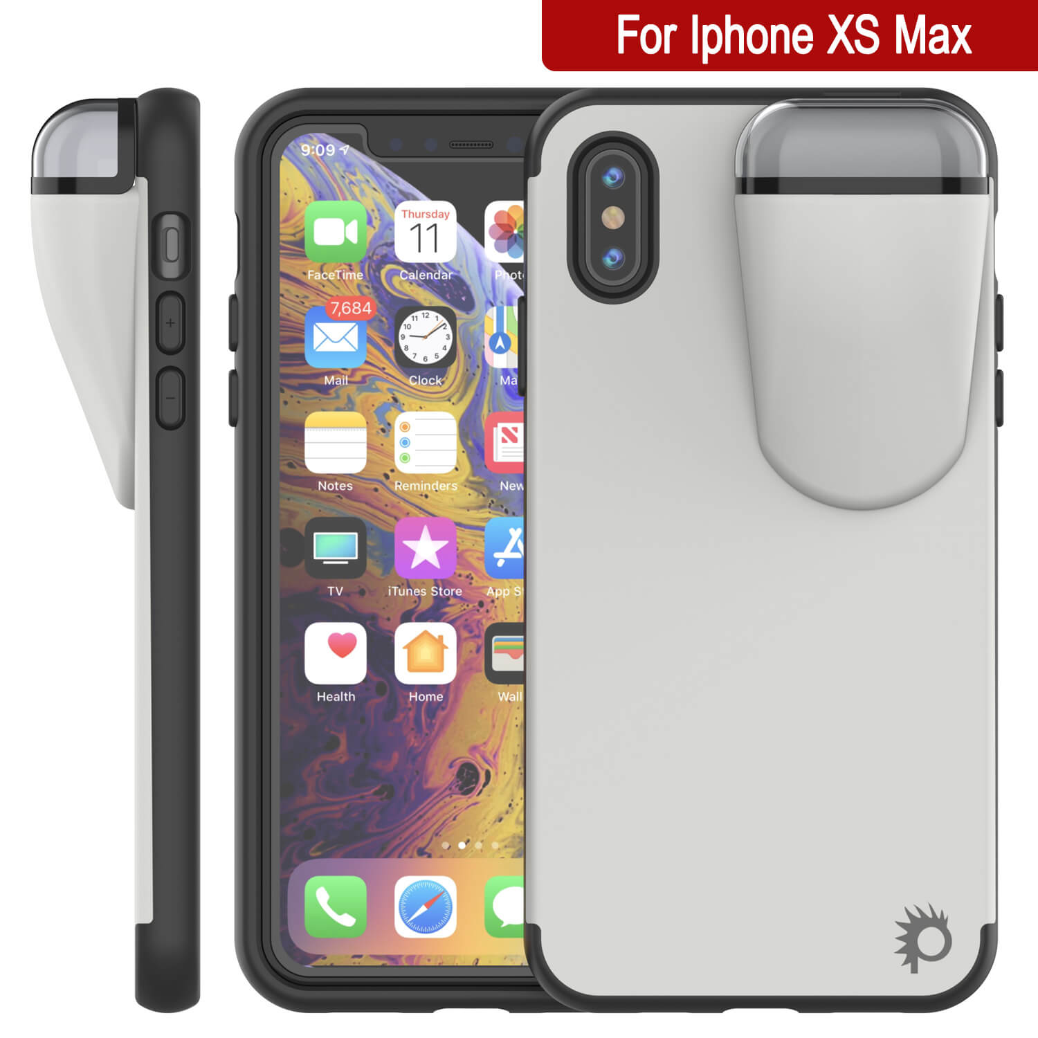 Punkcase iPhone XS Max Airpods Case Holder (TopPods Series) | Slim & Durable 2 in 1 Cover Designed for iPhone XS Max (6.1") | Protects Your Phone & Stores Your AirPods Gen. 1 & 2 [White]